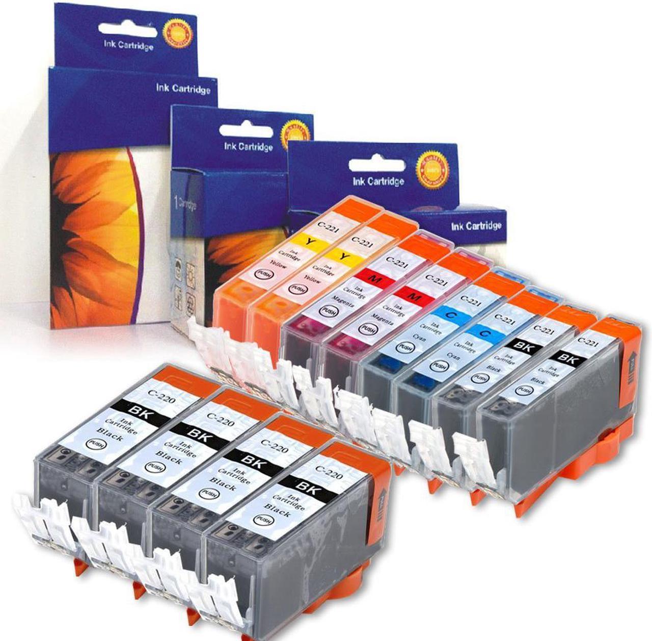 12 Packs of New Compatible Ink Cartridges with PGI-220 & CLI-221 (4 Large Black, 2 Small Black, 2 Magenta, 2 Cyan, and 2 Yellow)