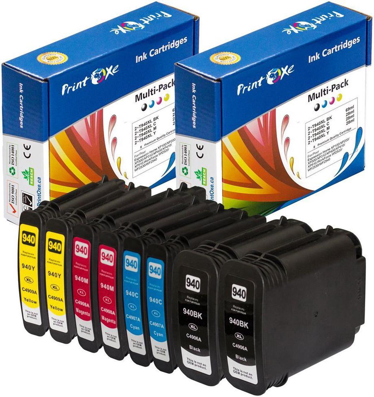 940XL Compatible 8 Ink Cartridges (2 Sets) for HP 940 High Yield; 2 Black, 2 Cyan, 2 Magenta, & 2 Yellow