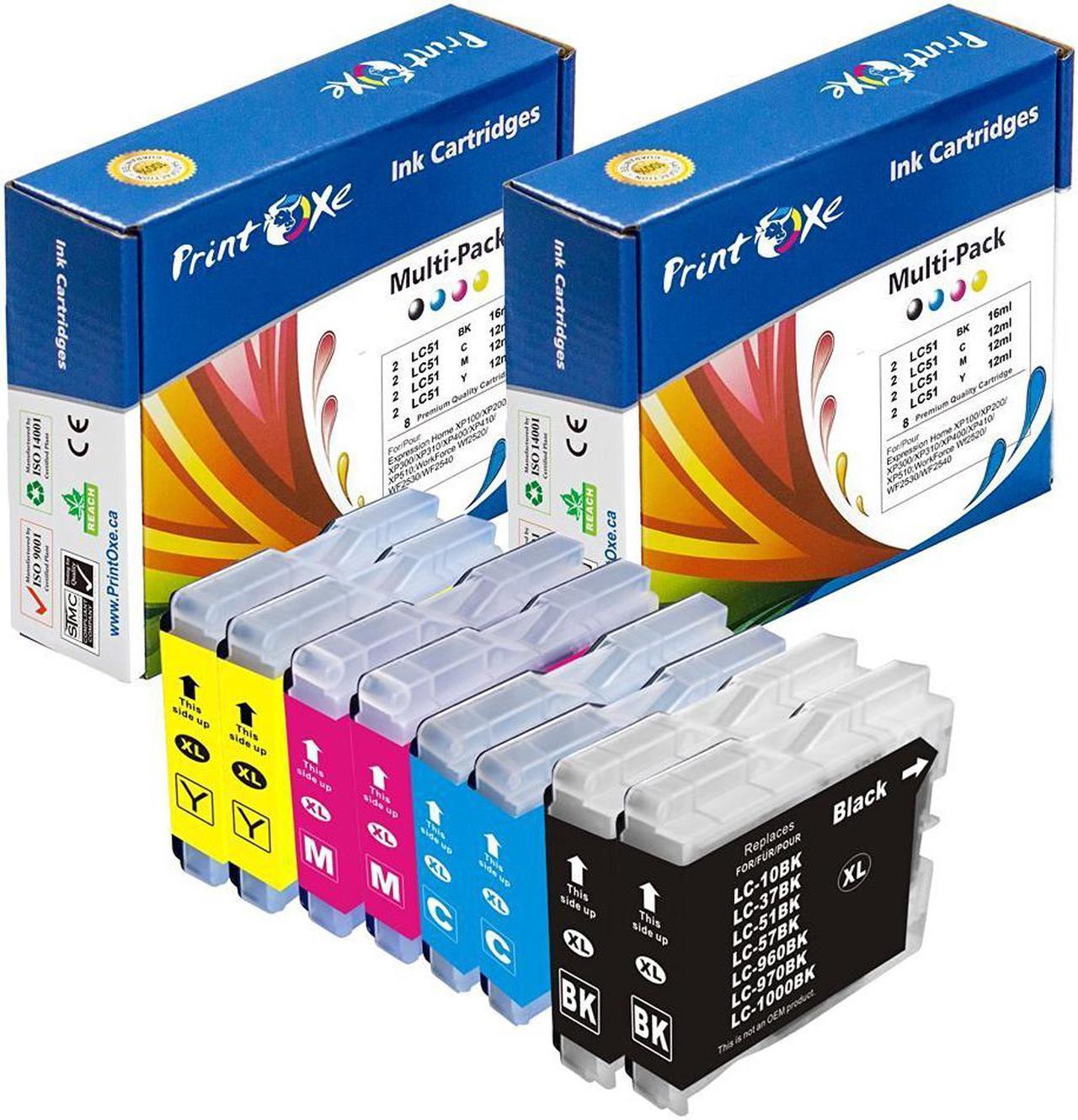 Brother LC 51 Compatible 8 New Ink Cartridges (2 Sets) LC51; 2 Black, 2 Cyan, 2 Magenta, and 2 Yellow for Brother DCP, MFC, and IntelliFax Printers (List of Models Under Description)