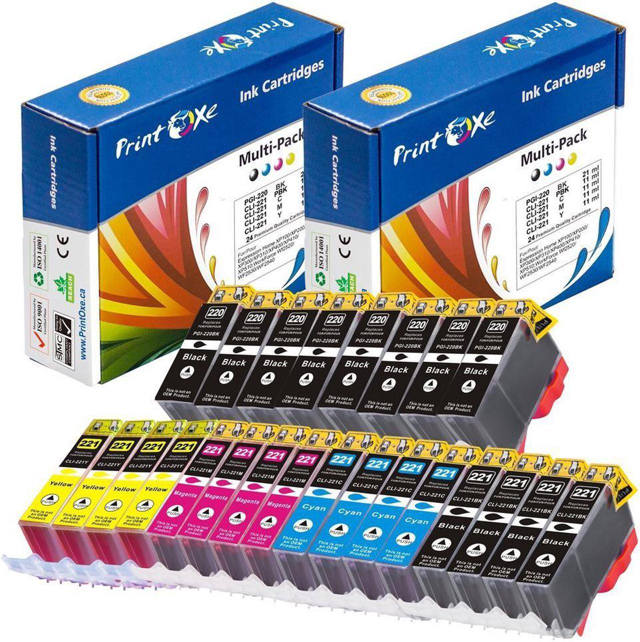 PGI-220 & CLI-221 Compatible 24 Ink Cartridges of 8 Large BK, 4 Photo BK, 4 Magenta, 4 Cyan, and 4 Yellow for PIXMA Printers