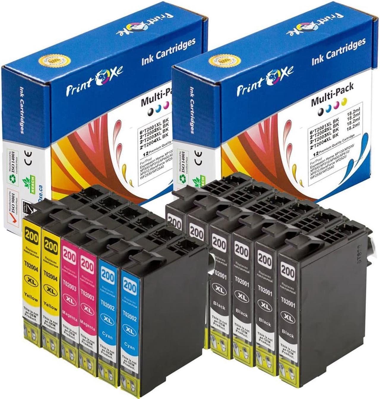 12 Epson 200XL Compatible Cartridges ; 6 Black (T2001XL), 2 Cyan (T2002XL), 2 Magenta (T2003XL), & 2 Yellow (T2004XL) Replacement for (models under description)