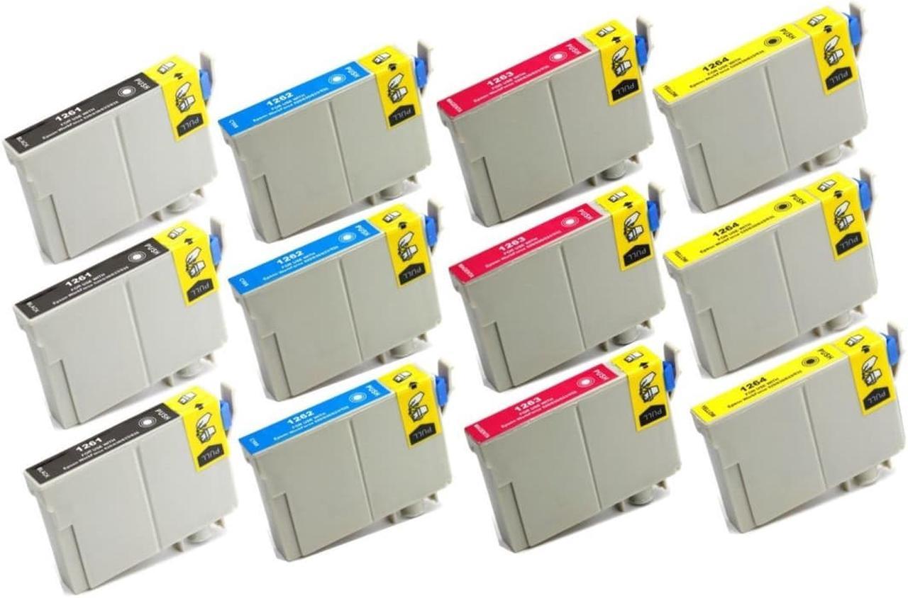 12 Cartridges Compatible with Epson T126 (3 BK, 3 Cyan, 3 Magenta, 3 Yellow) 126 Stylus NX330 / NX430 and Workforce 520 / 60 / 435 / 545 / 630 / 633 / 635 / 645 / 840 / 845 / WF 3520 3540 7010 W