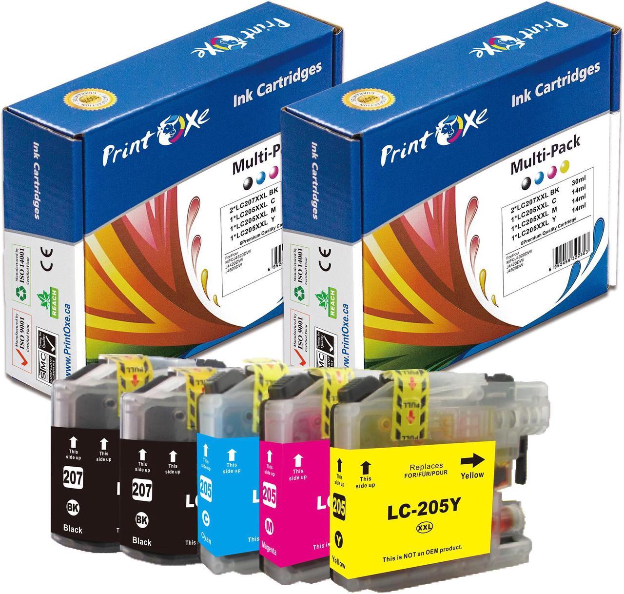 LC 207XXL / LC 205XXL Compatible 5 Ink Cartridges (Set+BK) for Brother LC 207 & 205 High Yield;  MFC J4320DW , J4420DW , J4620DW J5520DW , J5620DW , J5720DW