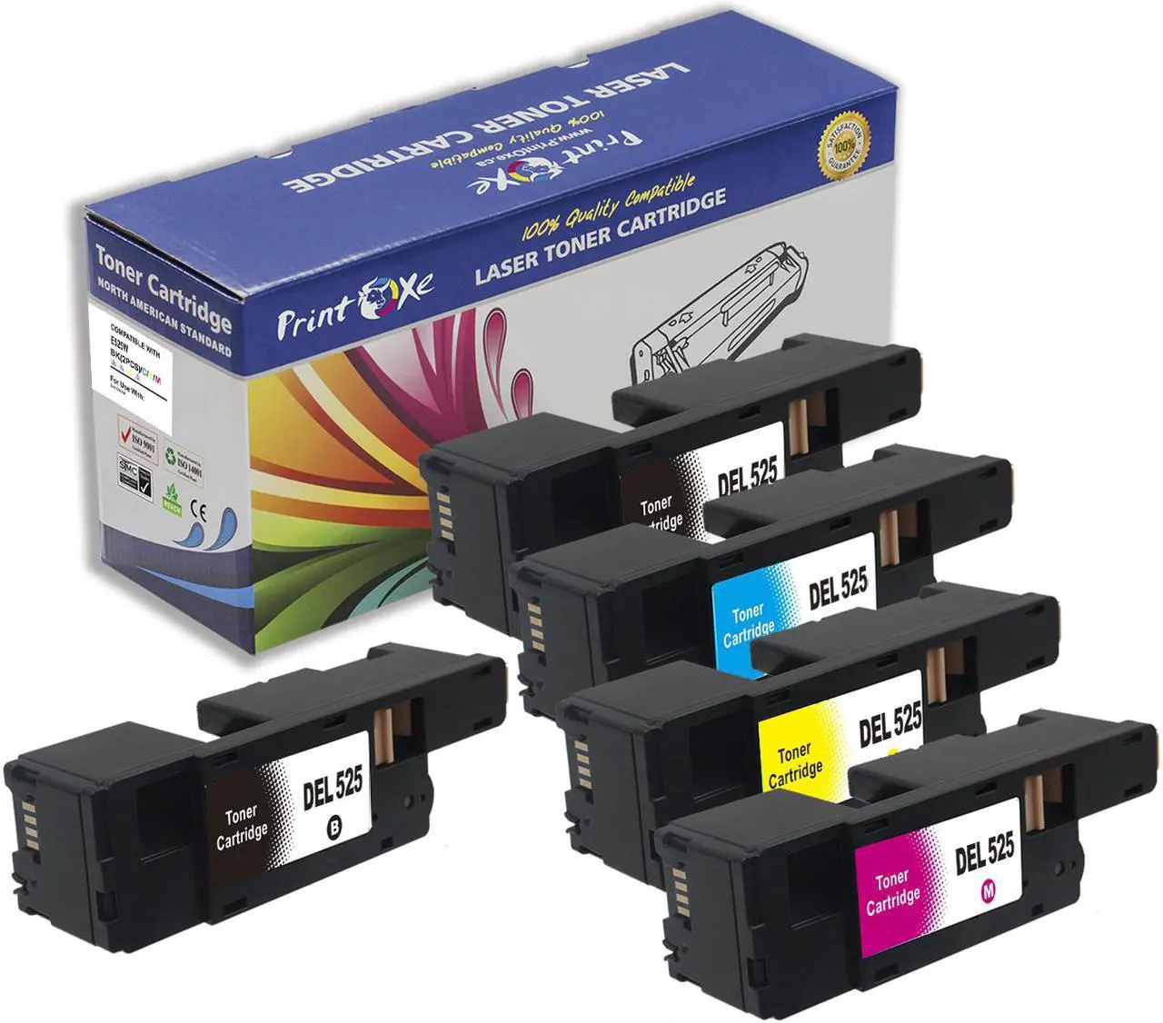 Main image of E525W Compatible Set + Black of 5 Toner Cartridges in Combo Pack (2 Black, Cyan, Magenta, Yellow) High Yield E525