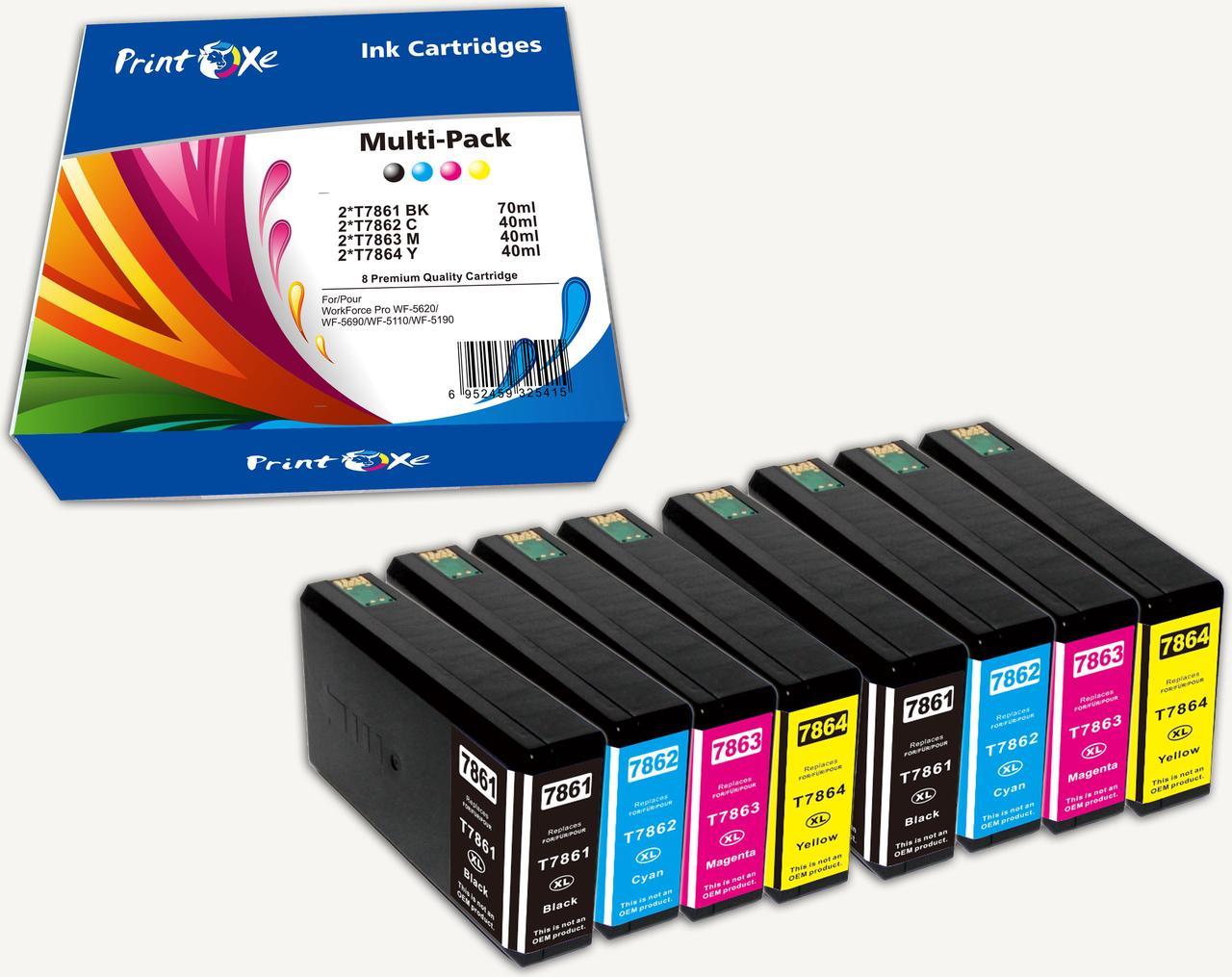 T786 Compatible 8 Ink Cartridges of 2 Sets ; High Yield 786 for Epson WorkForce Pro WF - 5620 , 5690 , 4630 , 4640 , 5110 , & 5190 786XL