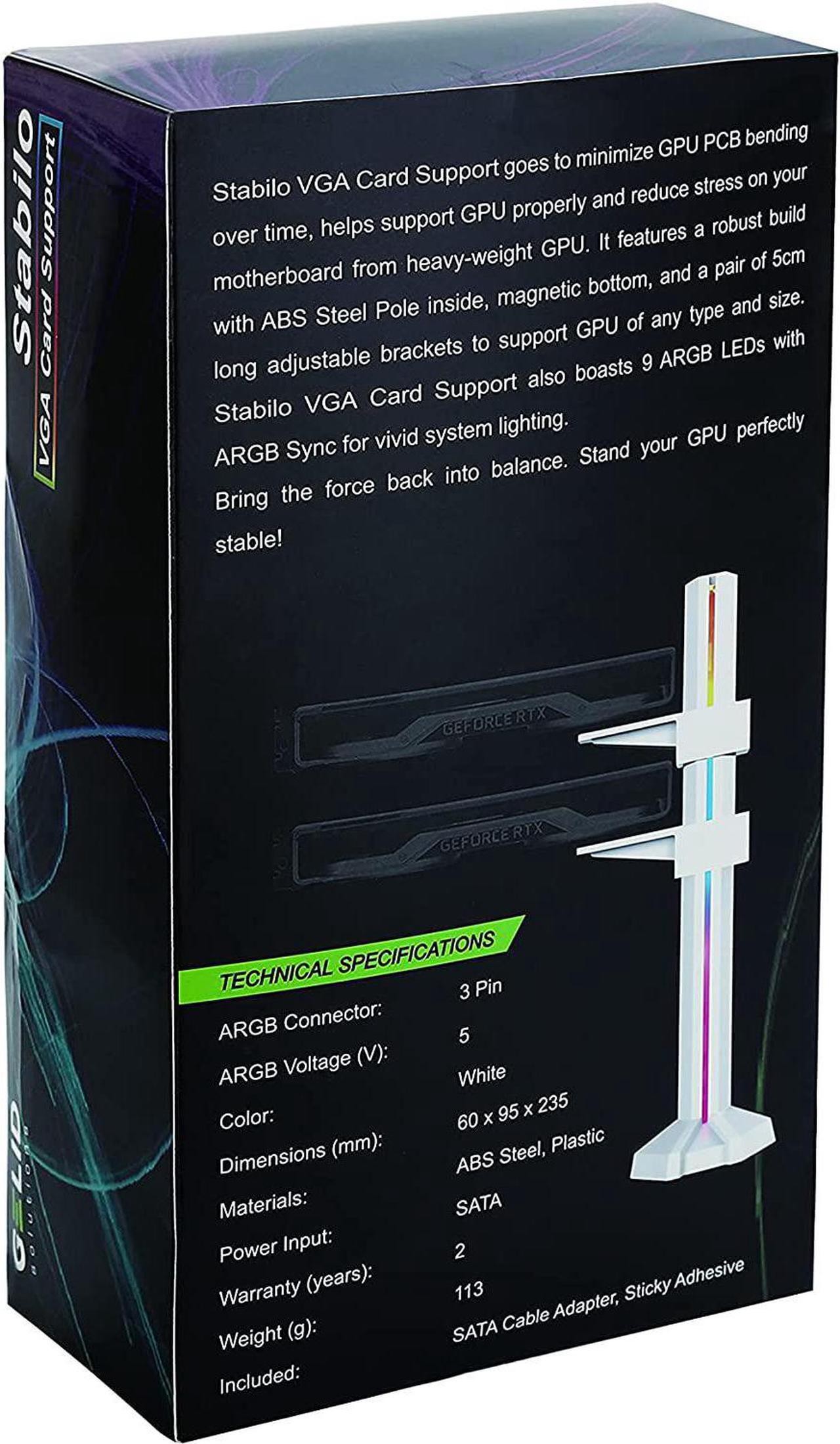 Alt view image 5 of 5 - Gelid Solutions Stabilo LED VGA Card Holder-Support for Two GPUs-ARGB Synchronization-Compatible with All GPU Types - 60(l) x95(w) x235(h)-White