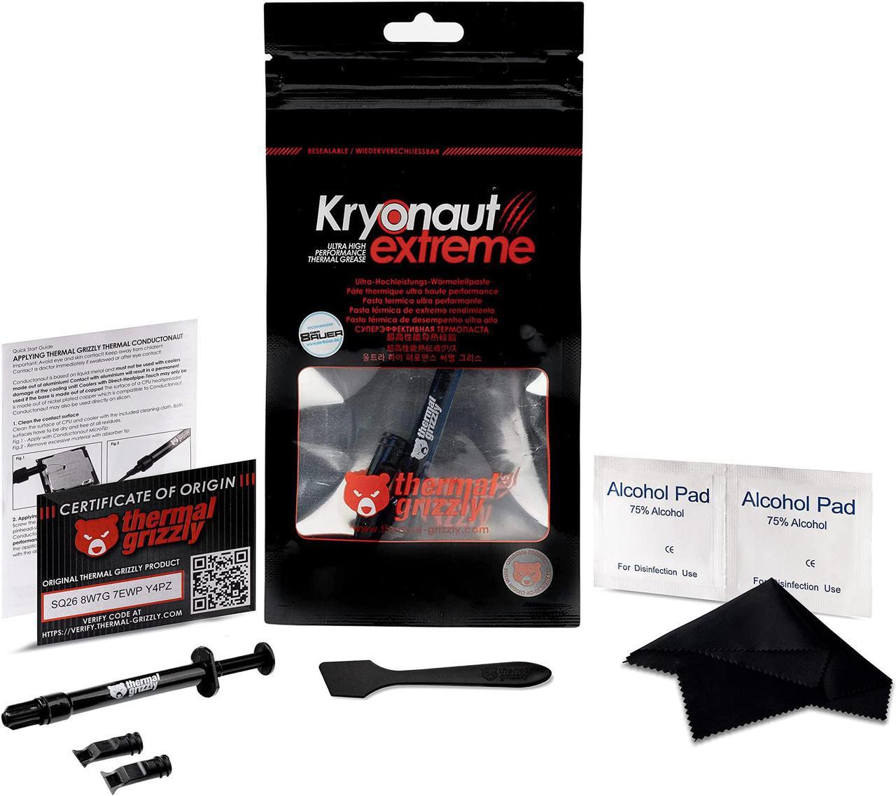 Main image of Thermal Grizzly Kryonaut Extreme Bundle The High Performance Thermal Paste for Cooling All Processors, Graphics Cards, Heat Sinks in Computers & Consoles Includes Extra Cloth, Pads & Spatula (2 Gram)