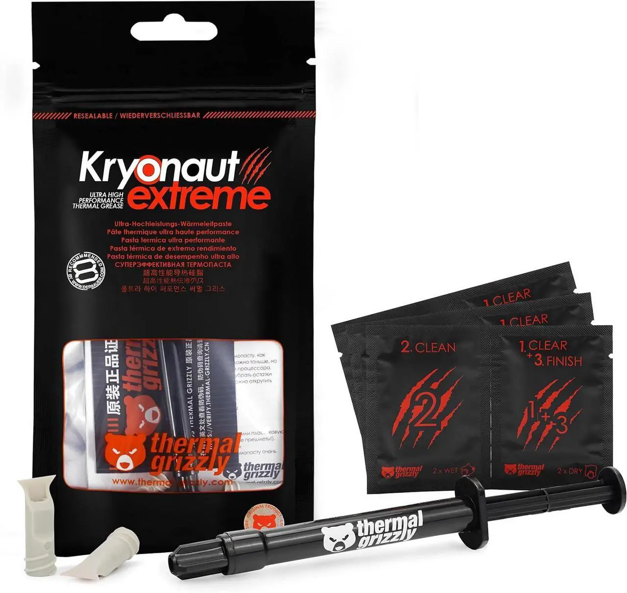 Main image of Thermal Grizzly Kryonaut Extreme - 2 Gram - Extremely High Performance Thermal Paste with 12 Cleaning Wipes 6 Wet & 6 Dry- for Maximum Thermal Conductivity While Overclocking CPU/GPU/PS4/PS5/Xbox