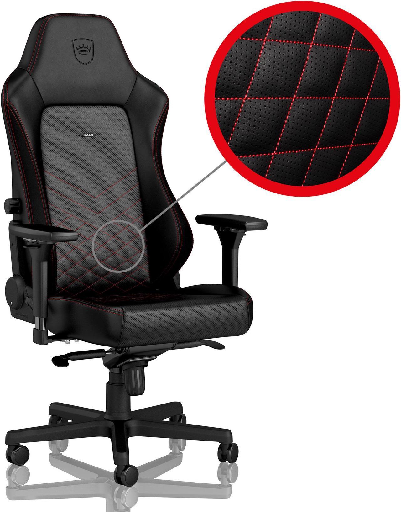 noblechairs HERO Ergonomic Gaming & Office Chair - PU Leather, Reclining Backrest, Lockable Tilt, Lumbar Support, 4D Armrests, Supports Up to 150 kg - Black/Red