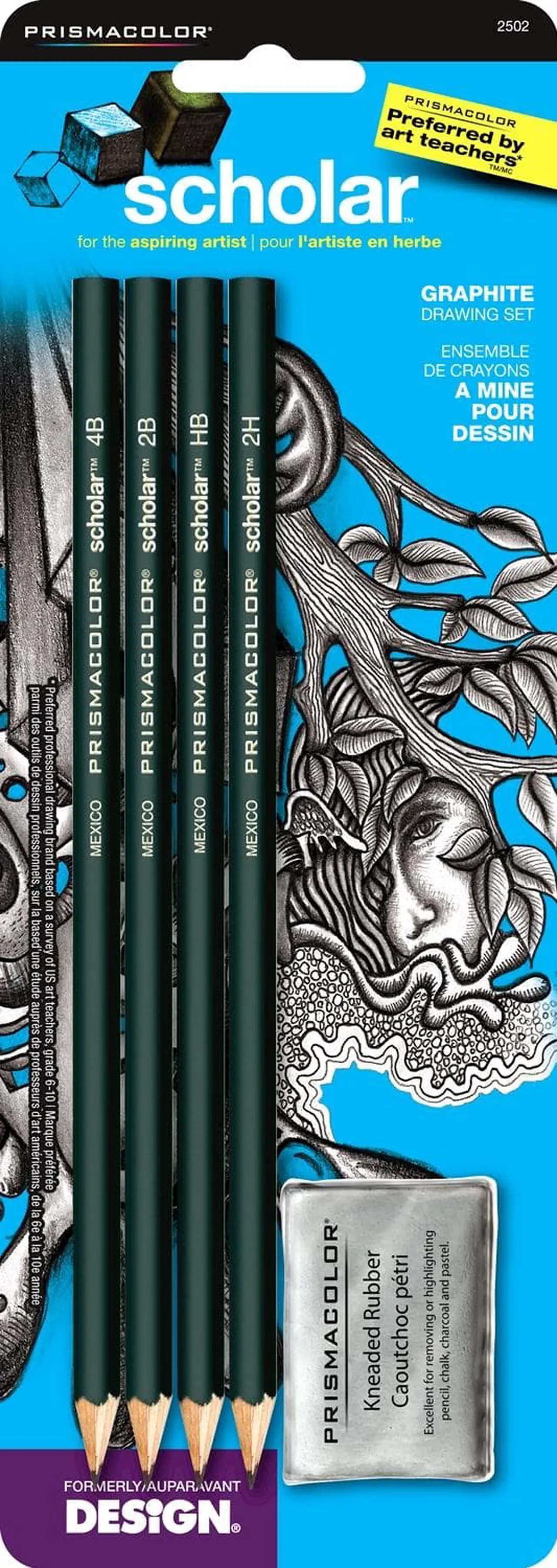 Alt view image 4 of 11 - Prismacolor Scholar Graphite Pencil Set, 4B, 2B, HB, 2H Pencils, Kneaded Eraser