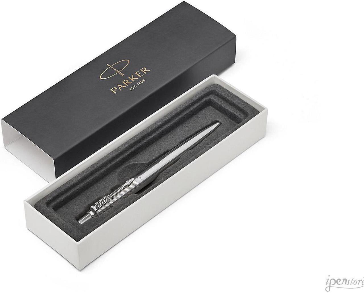 Alt view image 2 of 3 - Parker Jotter Premium Ballpoint Pen, Stainless Steel Diagonal, Chrome Trim