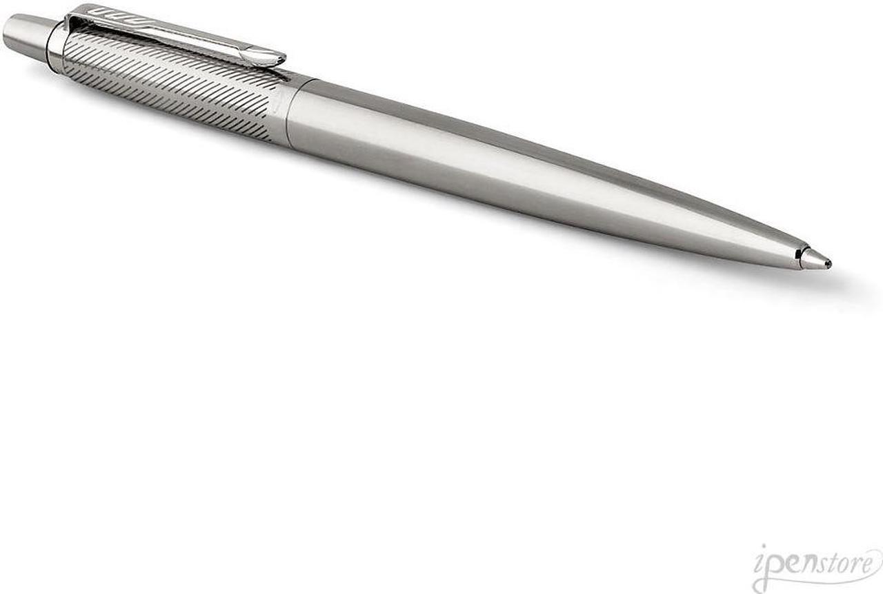 Alt view image 3 of 3 - Parker Jotter Premium Ballpoint Pen, Stainless Steel Diagonal, Chrome Trim