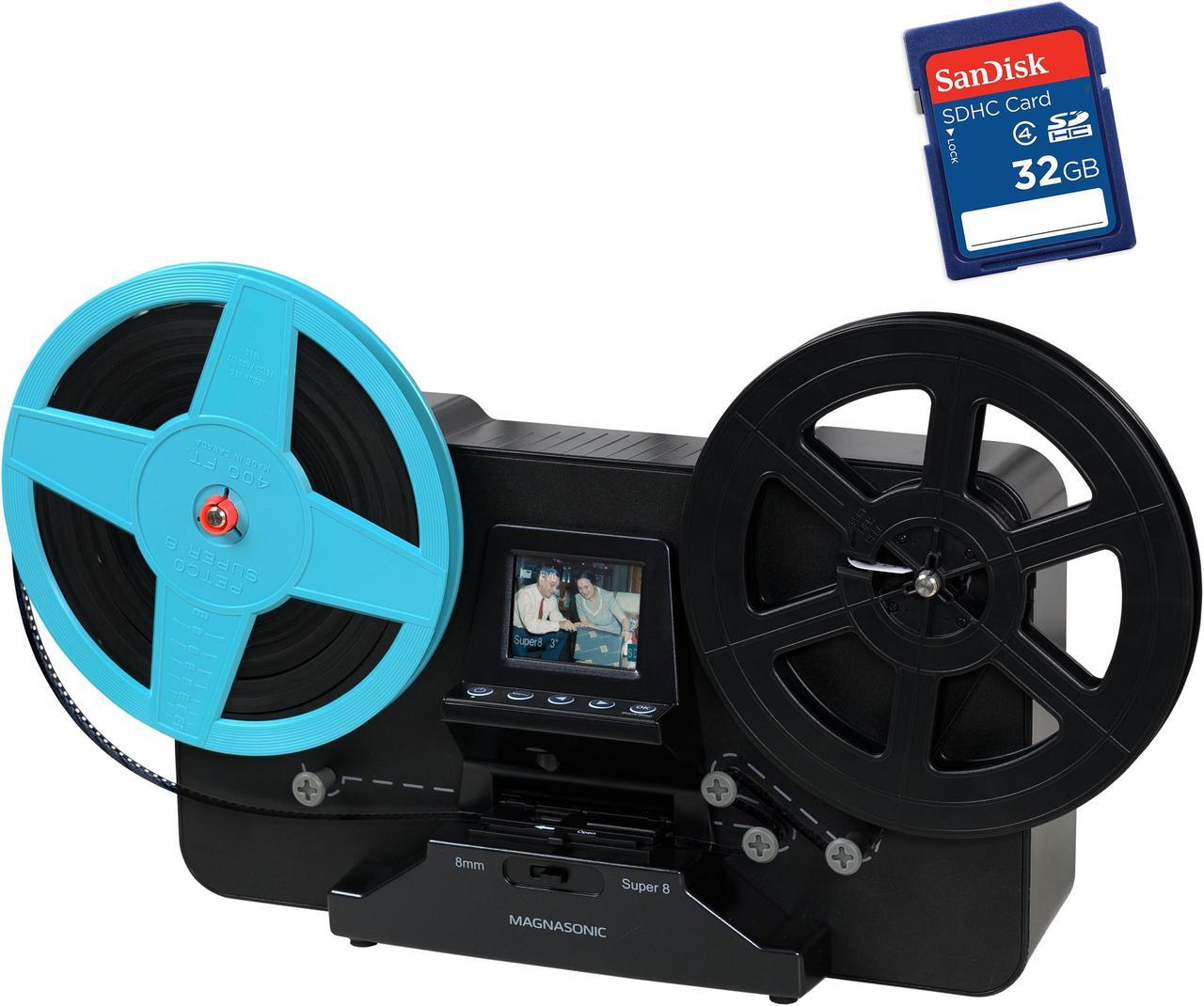 Magnasonic All-in-One Super 8/8mm Film Scanner, Converts Film into Digital Video, Scans 3", 5" and 7" Super 8/8mm Film Reels with Bonus 32GB SD Card (FS81)