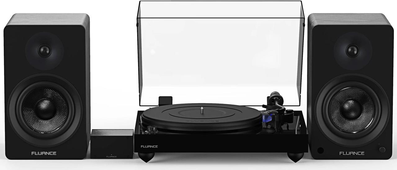 Fluance Reference RT84 High Fidelity Vinyl Turntable (Piano Black), PA10 Phono Preamp and Ai61 Powered 6.5" Bookshelf Speakers (Black Ash), Ortofon 2M Blue Cartridge, 120W Class D Amplifier, Bluetooth