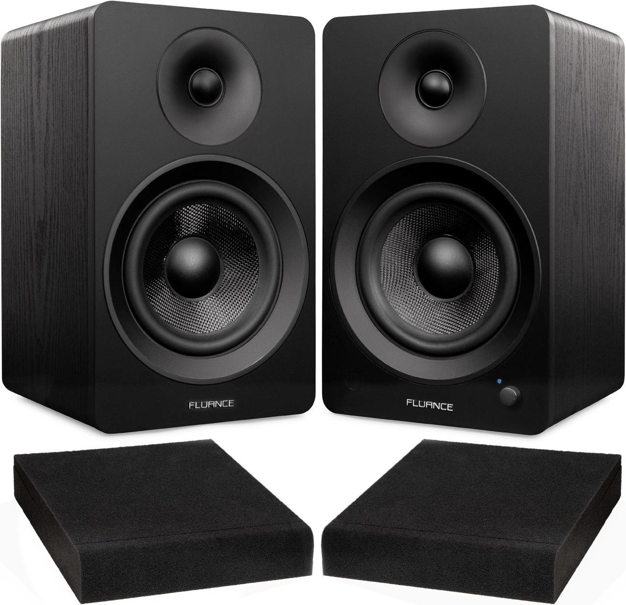 Fluance Ai61 Black Ash Powered 2.0 Stereo Bookshelf Speakers with 6.5" Drivers, 120W Amplifier for Turntable, TV, PC and Bluetooth 5 and High Density Acoustic Foam Isolation Pads 10" x 7.5"