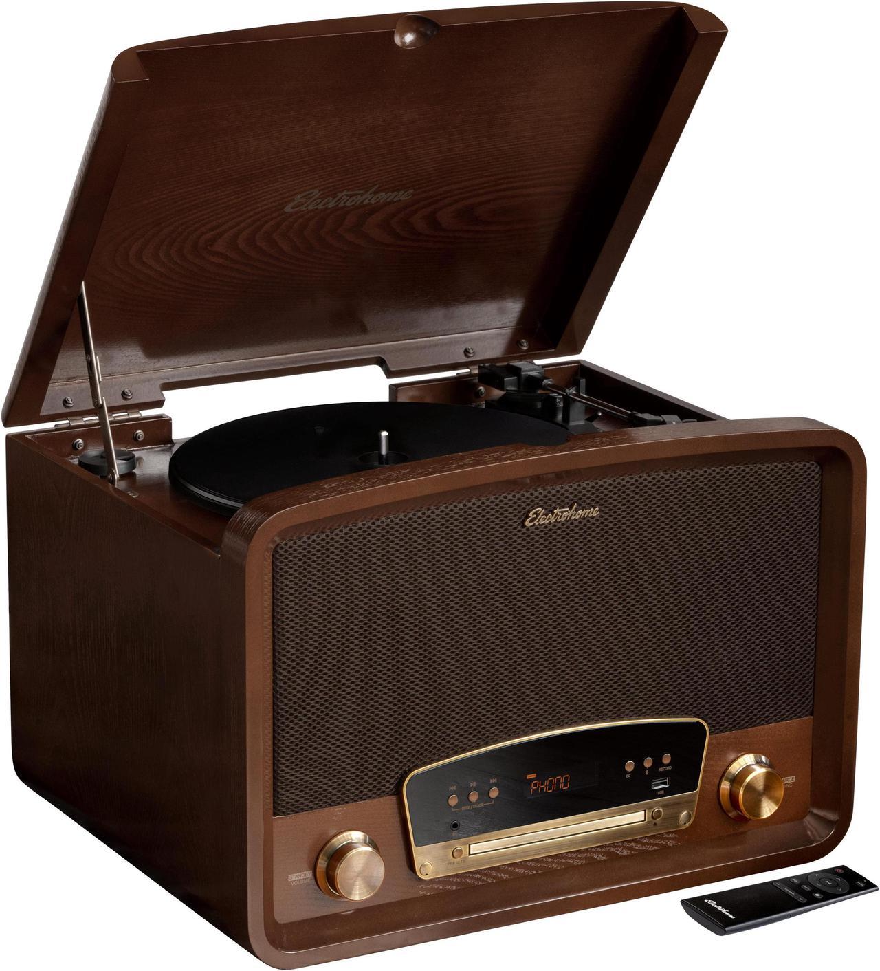 Electrohome Kingston 7-in-1 Vintage Vinyl Record Player Stereo System with 3-Speed Turntable, Bluetooth, AM/FM Radio, CD, Aux In, RCA/Headphone Out, Vinyl/CD to MP3 Recording & USB Playback (RR75)