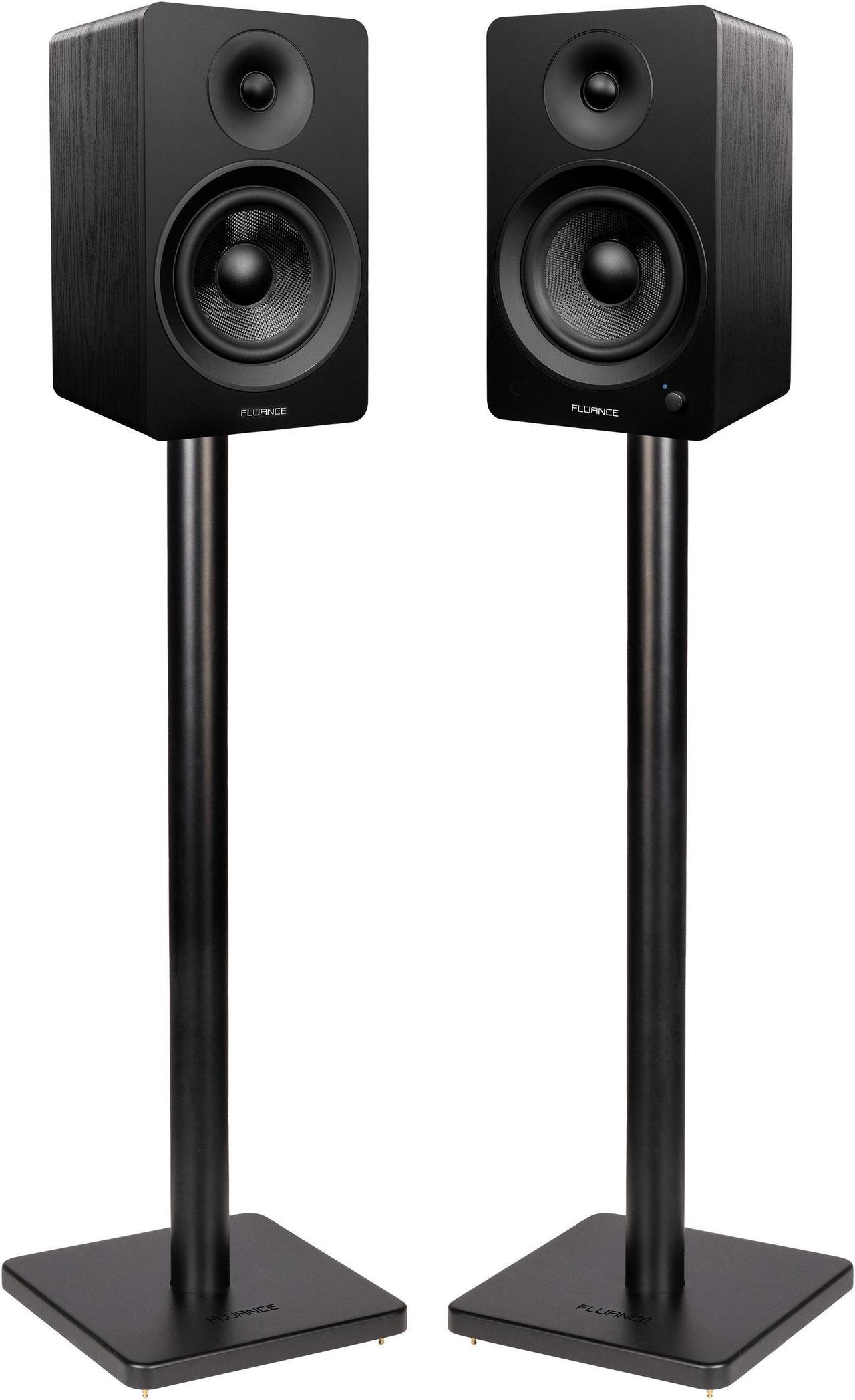 Fluance Ai61 Powered 2-Way 2.0 Stereo Bookshelf Speakers with Speaker Stands 6.5" Drivers 120W Amplifier for Turntable Bluetooth 5 Wireless Music Streaming - RCA Optical USB & Sub Out (Black Ash)