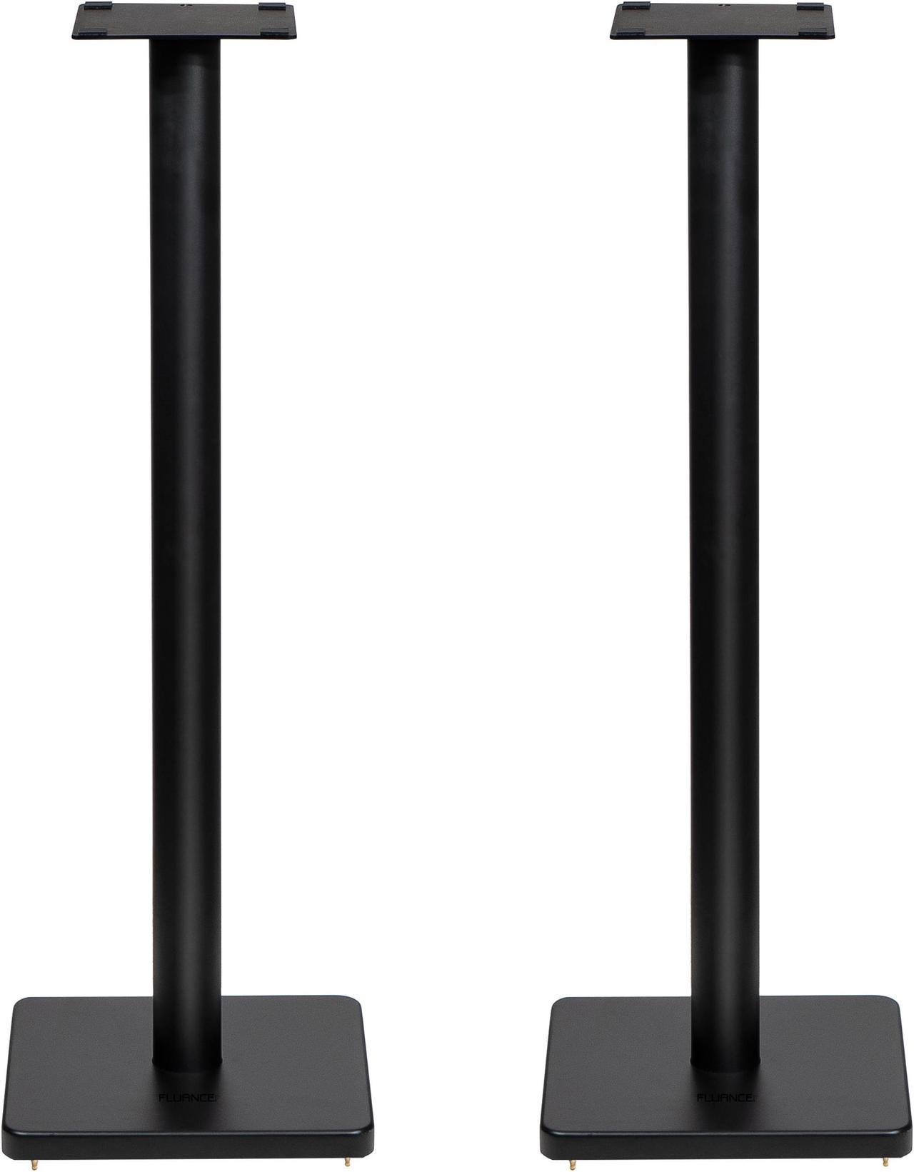 Fluance Floor Speaker Stands for Surround Sound and Bookshelf Speakers with Solid Construction, Adjustable Floor Spikes, Rubber Isolation Feet, Cable Management, Square Base - Matte Black/Pair (SS05S)