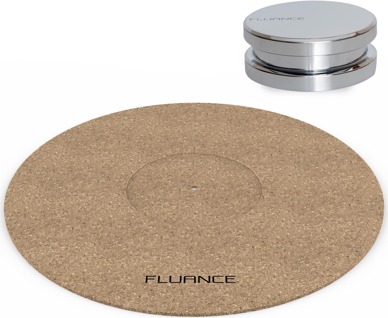 Fluance Cork Platter Mat and HiFi Vinyl Record Weight 760 gram Steel LP Disc Stabilizer Turntable Accessory with Protective Velvet Pad for Vibration Damping (RW02)