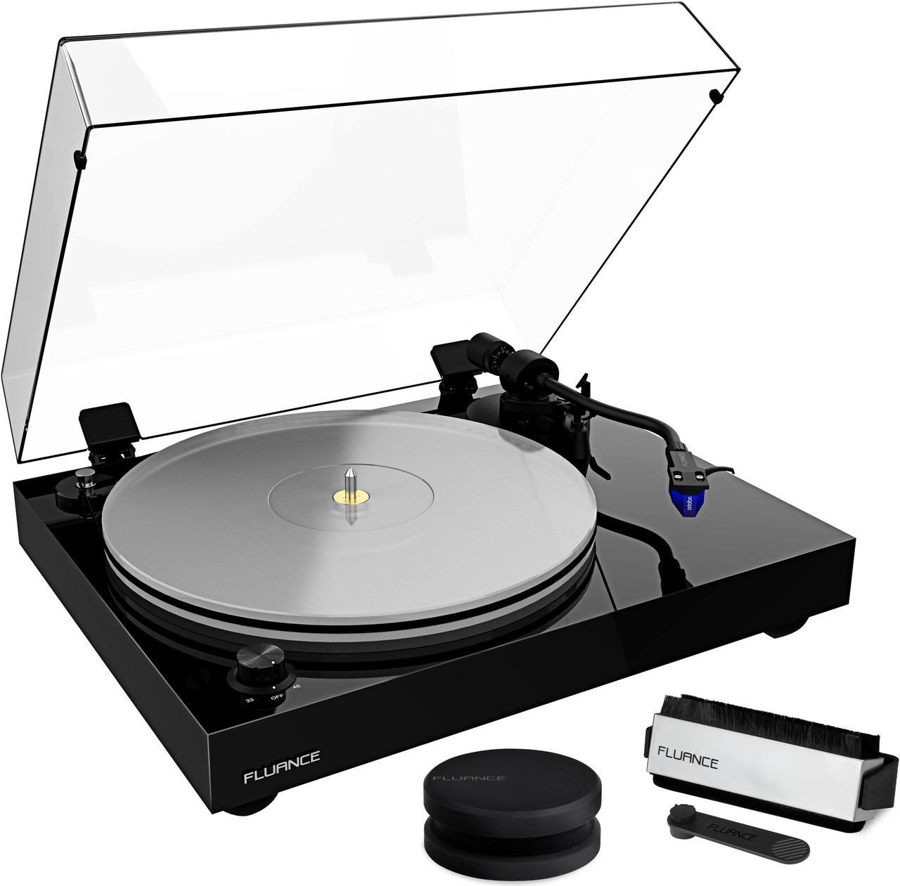 Fluance RT85 Reference High Fidelity Vinyl Turntable Record Player with Ortofon 2M Blue Cartridge, Acrylic Platter, Record Weight, 3 in 1 Stylus and Record Cleaning Vinyl Accessory Kit