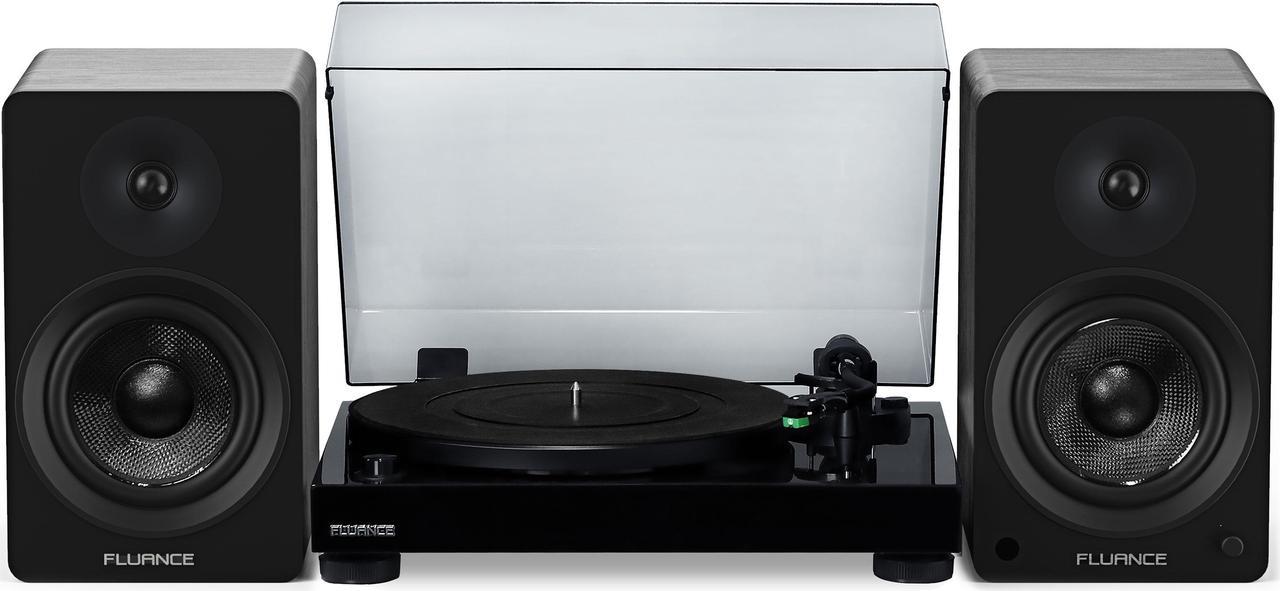 Fluance RT81 Elite High Fidelity Vinyl Turntable (Piano Black), Ai61 Powered 6.5" Stereo Bookshelf Speakers (Black Ash), Diamond Stylus, Belt Drive, Built-in Preamp, 90W Class D Amplifier, Bluetooth