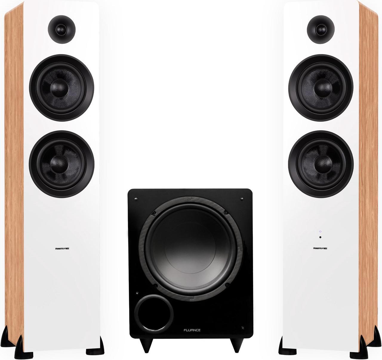 Fluance Ai81 Powered Floorstanding Tower Speakers (Bamboo) and DB10 10" Low Frequency Ported Front Firing Powered Subwoofer (Black Ash) with 15 Feet RCA Ultimate Performance Collection Subwoofer Cable