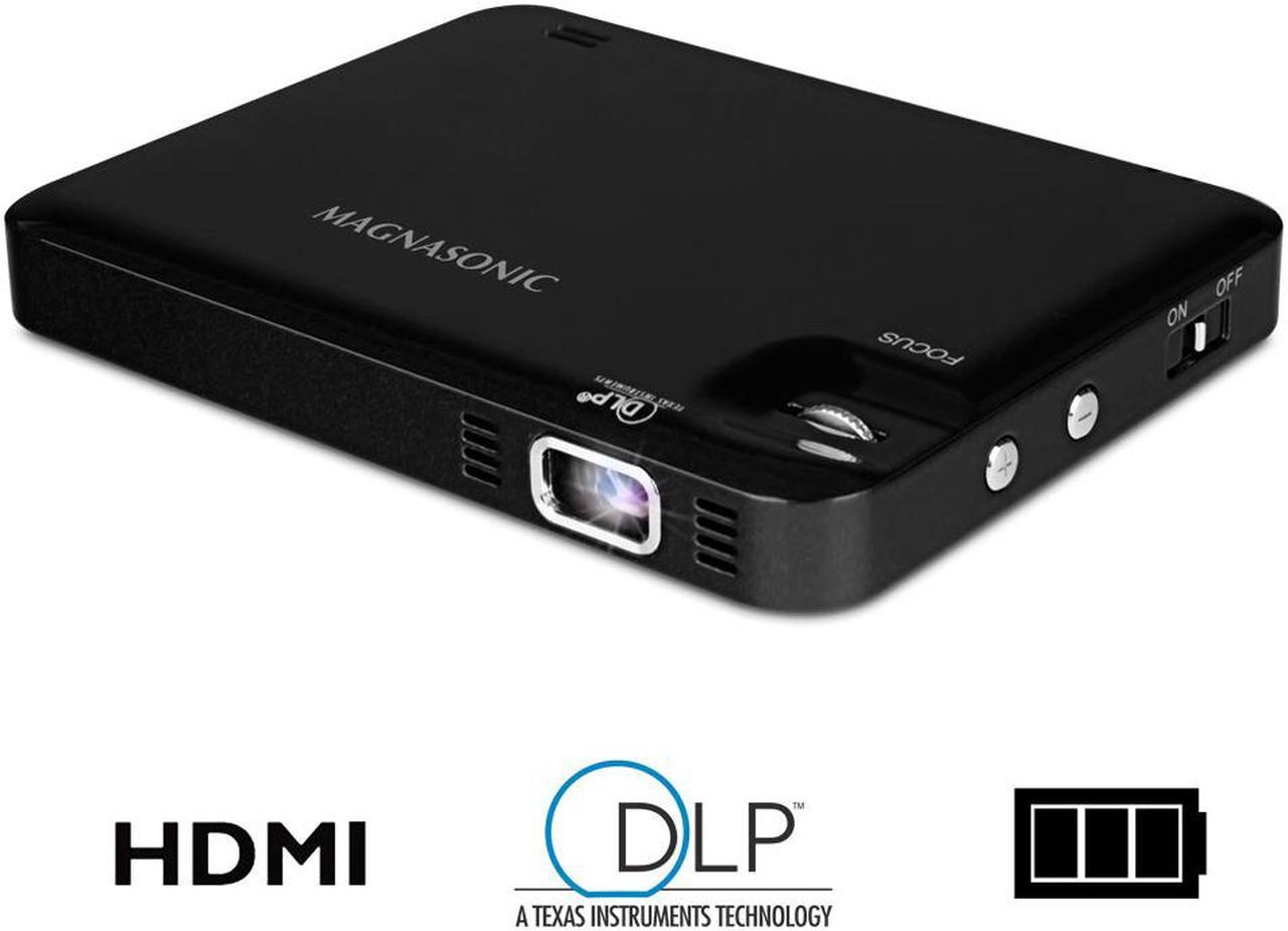 Magnasonic LED Pocket Pico Video Projector, HDMI, Rechargeable Battery, Built-in Speaker, DLP, 60" Hi-Resolution Display for Streaming Movies, Presentations, Smartphones, Tablets, Laptops (PP60)