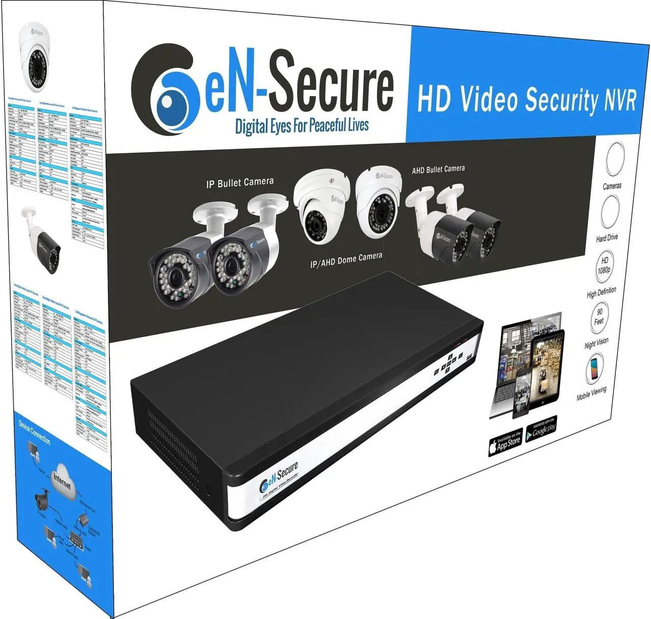 Alt view image 6 of 7 - eN-Secure 8 Channel NVR PoE IP Security Surveillance System, 8 Bullet 2MP Full HD Night Vision Indoor/Outdoor 1080p Cameras, No HDD, Smart Phone Compatible