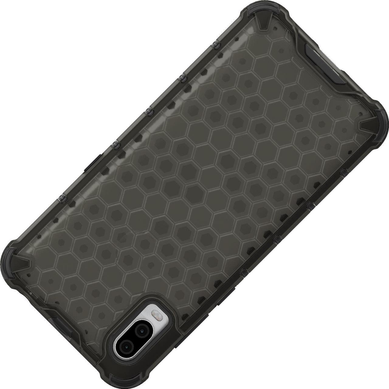 Alt view image 3 of 7 - Black Smoke Tint Honeycomb Hybrid Case Cover for Lively Jitterbug Smart 3 Phone