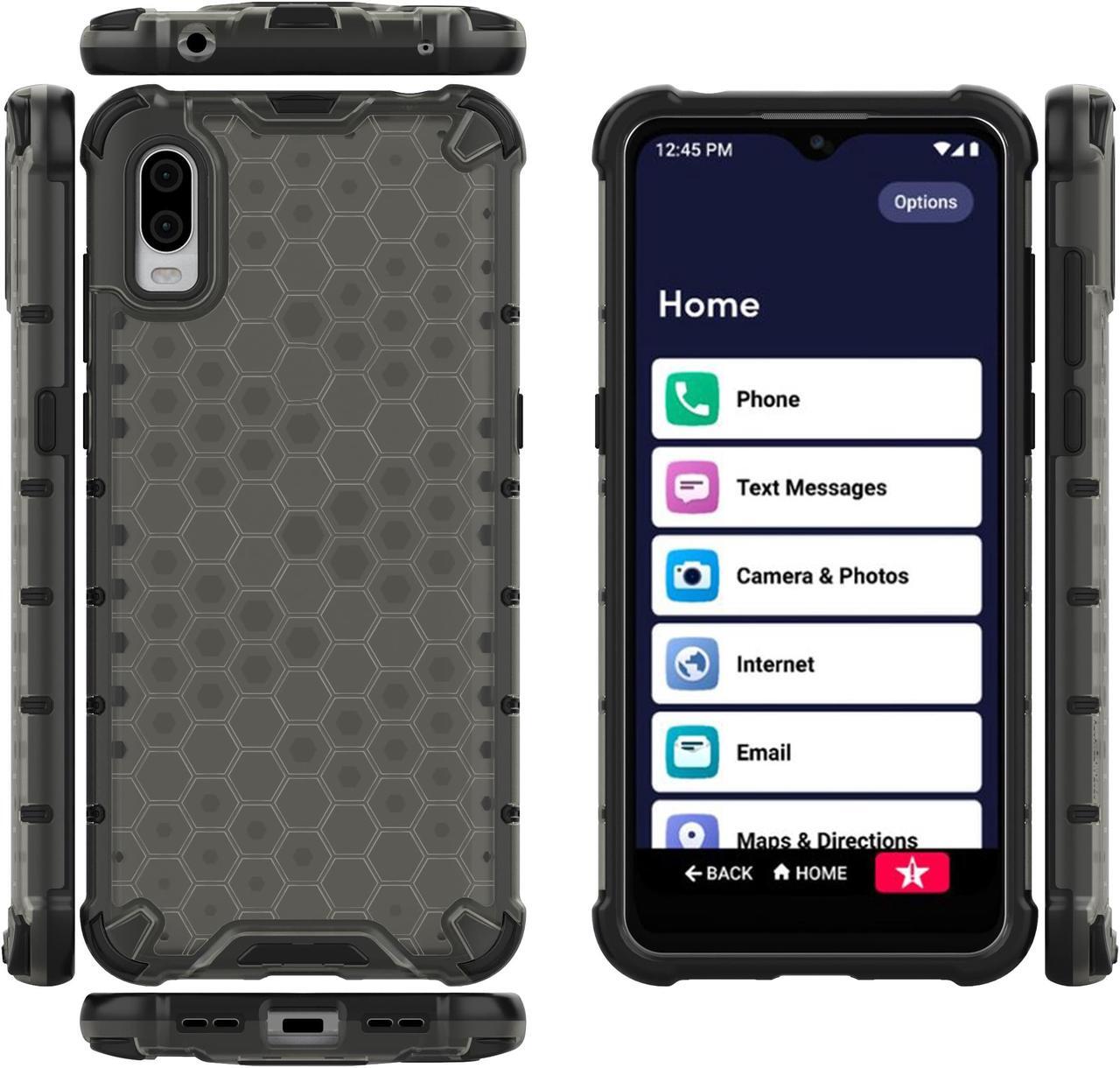 Alt view image 5 of 7 - Black Smoke Tint Honeycomb Hybrid Case Cover for Lively Jitterbug Smart 3 Phone