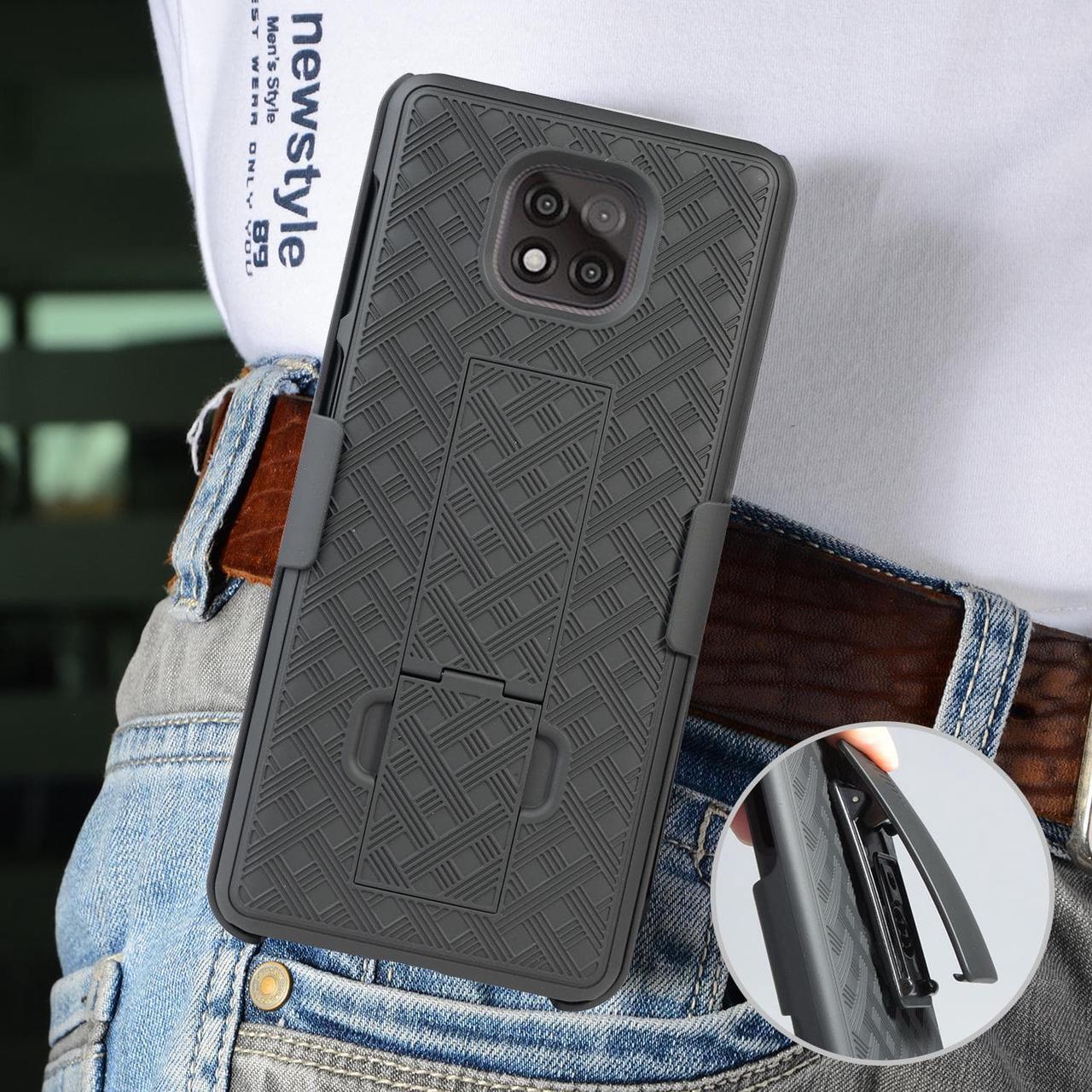 Alt view image 6 of 7 - Black Case Kickstand Cover and Belt Clip Holster for Motorola Moto G Power 2021