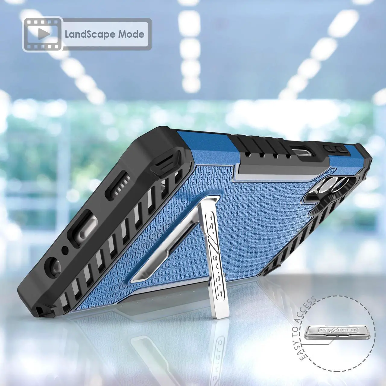 Alt view image 3 of 7 - Blue Hybrid Anti-Shock Case Cover Metal Kickstand and Strap for Galaxy A13 5G