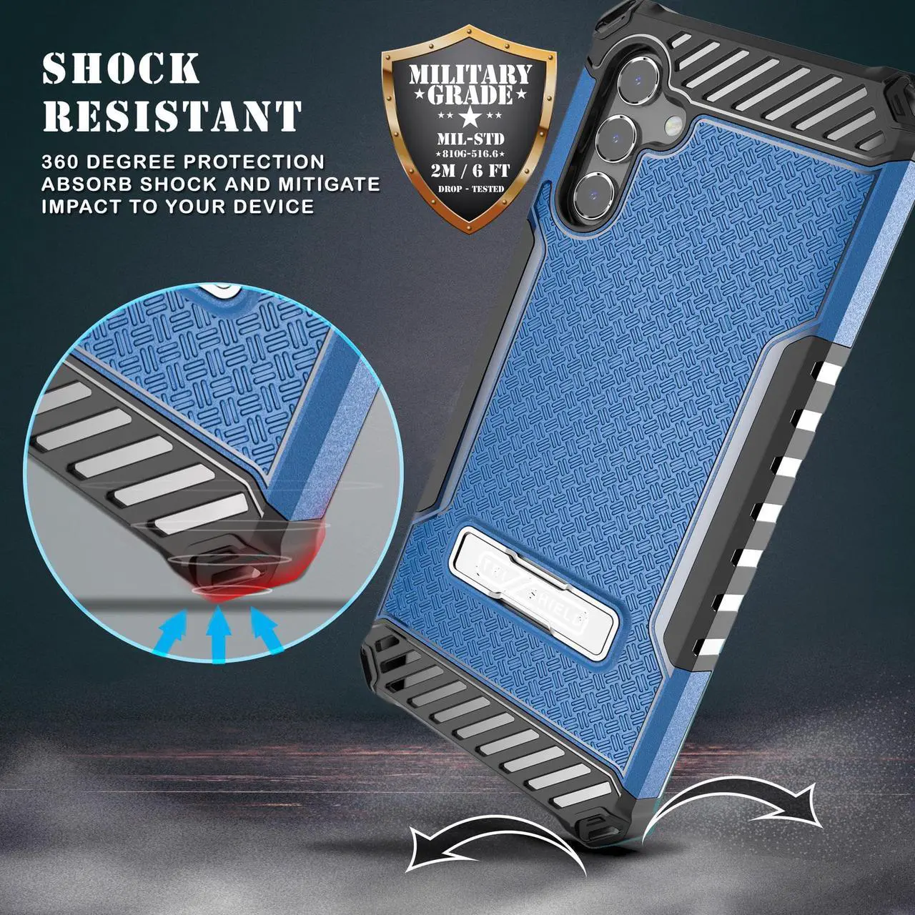 Alt view image 2 of 7 - Blue Hybrid Anti-Shock Case Cover Metal Kickstand and Strap for Galaxy A13 5G
