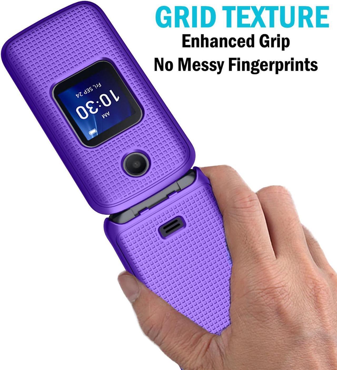 Alt view image 3 of 7 - Purple Grid Case Hard Cover and Belt Clip for Alcatel Go Flip 4, TCL FLIP Pro