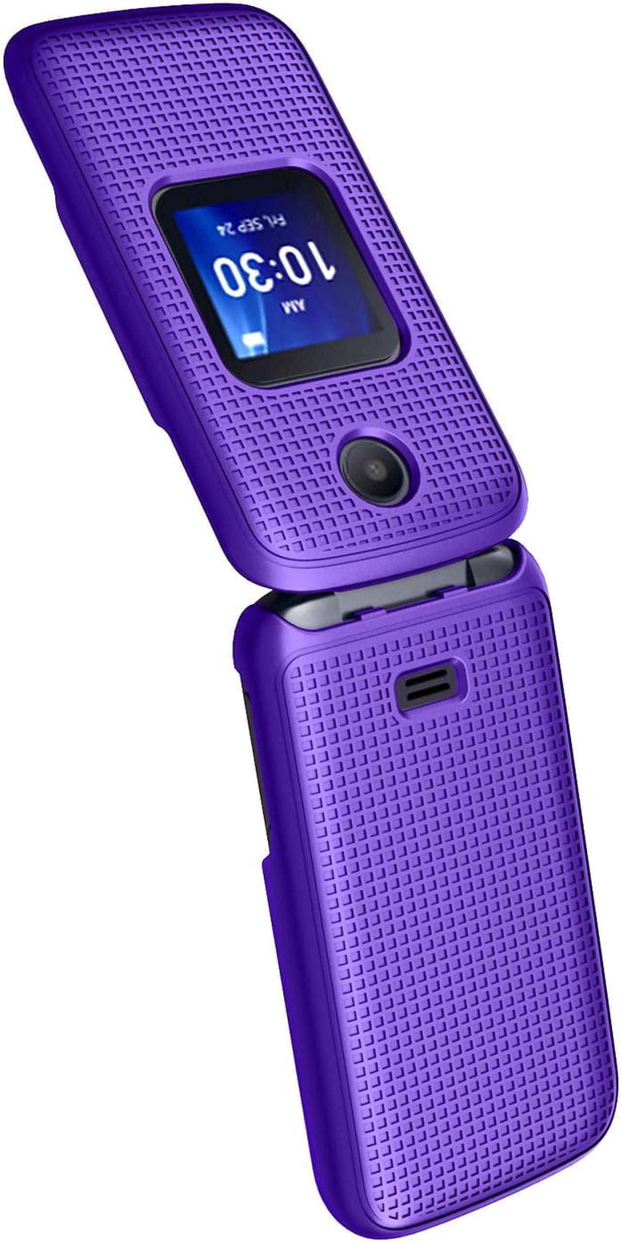 Alt view image 5 of 7 - Purple Grid Case Hard Cover and Belt Clip for Alcatel Go Flip 4, TCL FLIP Pro
