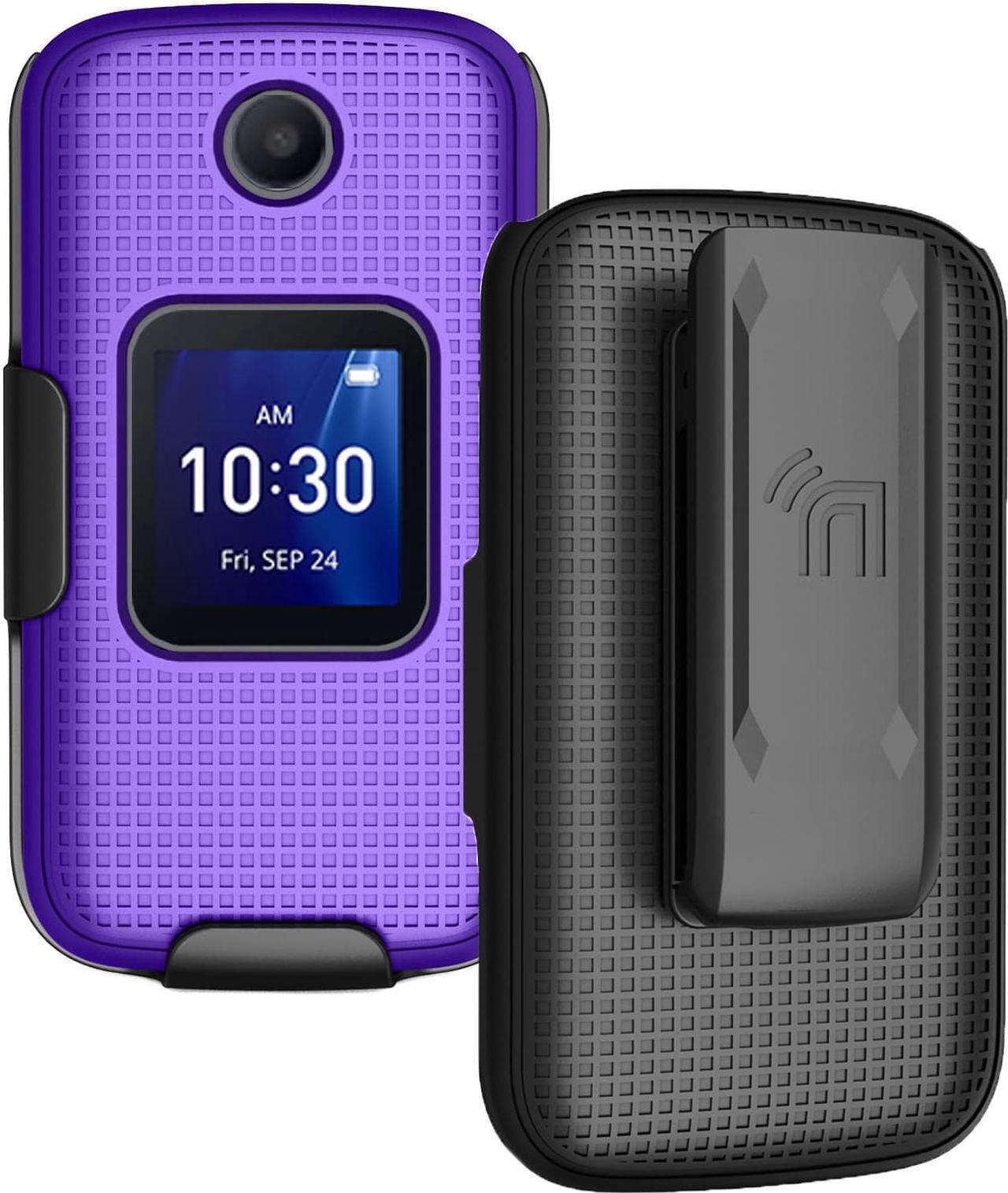 Main image of Purple Grid Case Hard Cover and Belt Clip for Alcatel Go Flip 4, TCL FLIP Pro