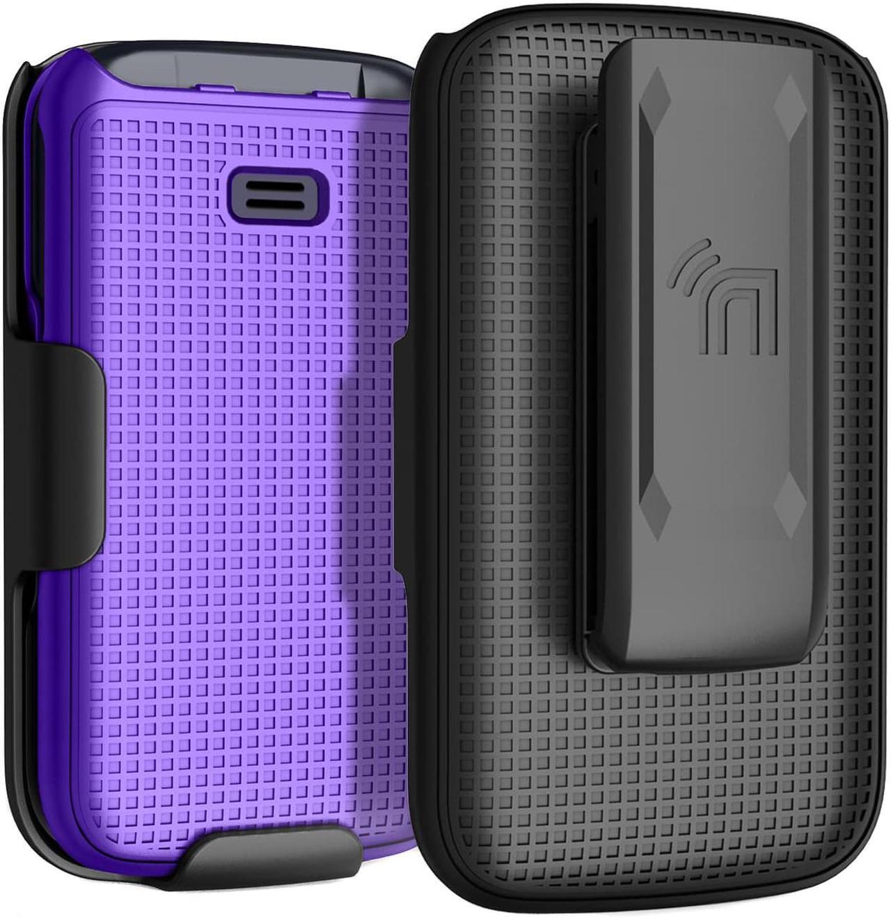 Alt view image 2 of 7 - Purple Grid Case Hard Cover and Belt Clip for Alcatel Go Flip 4, TCL FLIP Pro