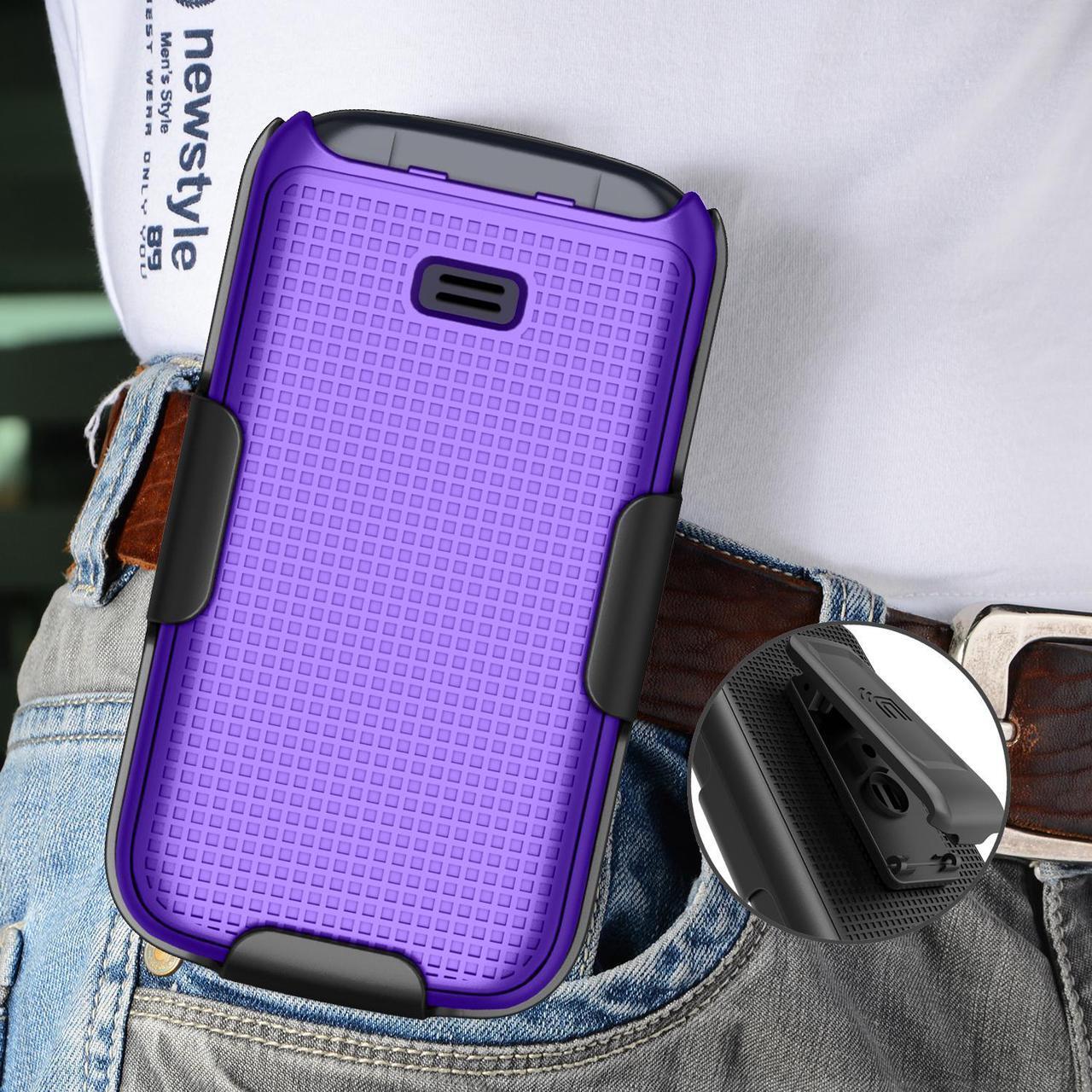 Alt view image 6 of 7 - Purple Grid Case Hard Cover and Belt Clip for Alcatel Go Flip 4, TCL FLIP Pro