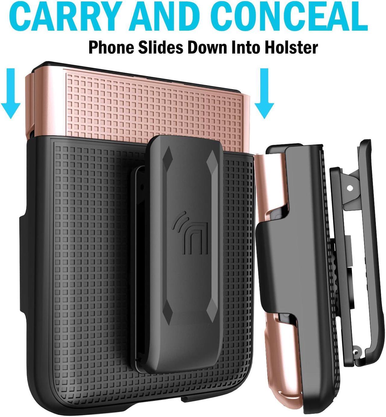 Alt view image 4 of 7 - Rose Gold Pink Hard Case Cover and Belt Clip for Motorola Moto RAZR 3 5G (2022)