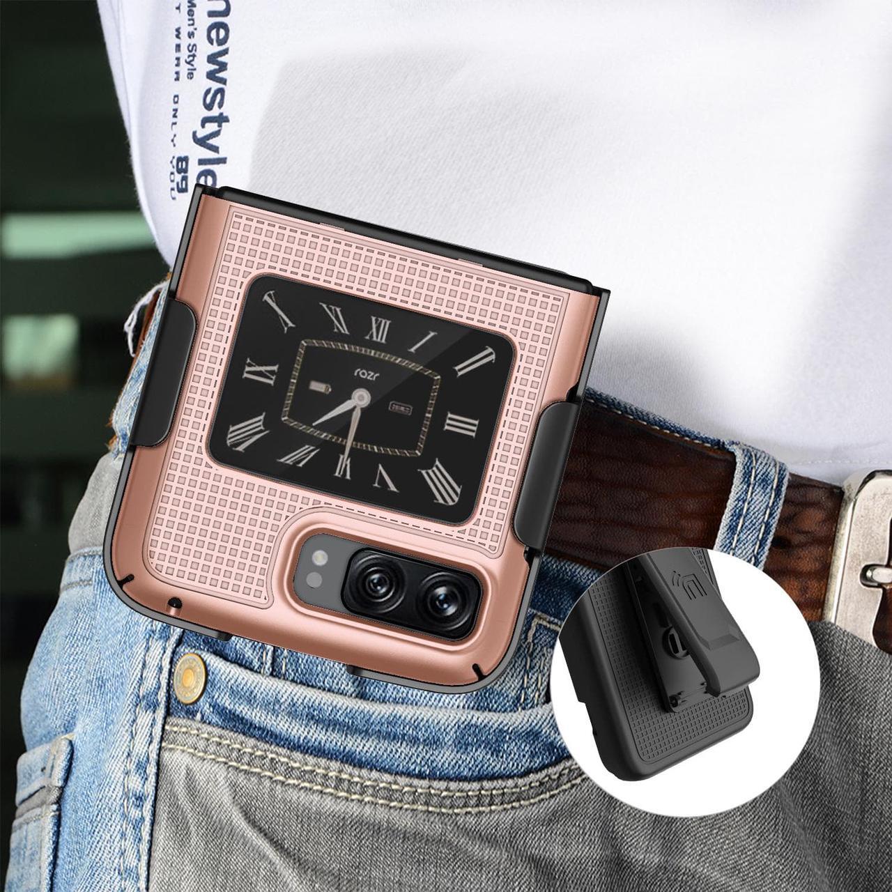 Alt view image 6 of 7 - Rose Gold Pink Hard Case Cover and Belt Clip for Motorola Moto RAZR 3 5G (2022)