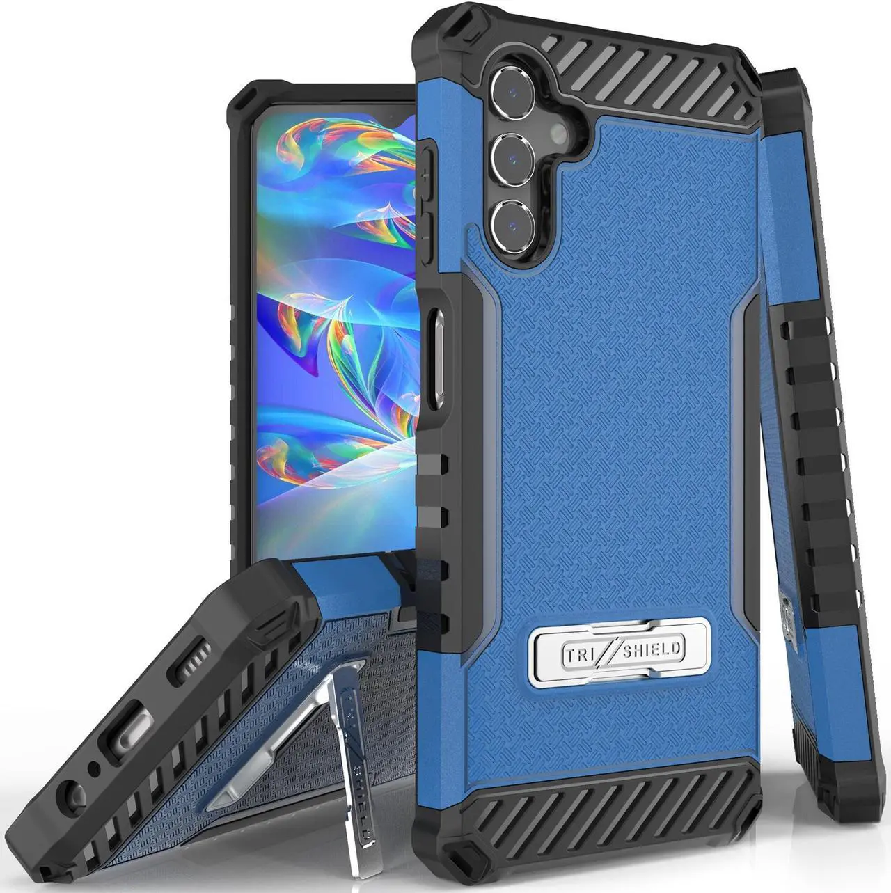 Main image of Blue Hybrid Anti-Shock Case Cover Metal Kickstand and Strap for Galaxy A13 5G
