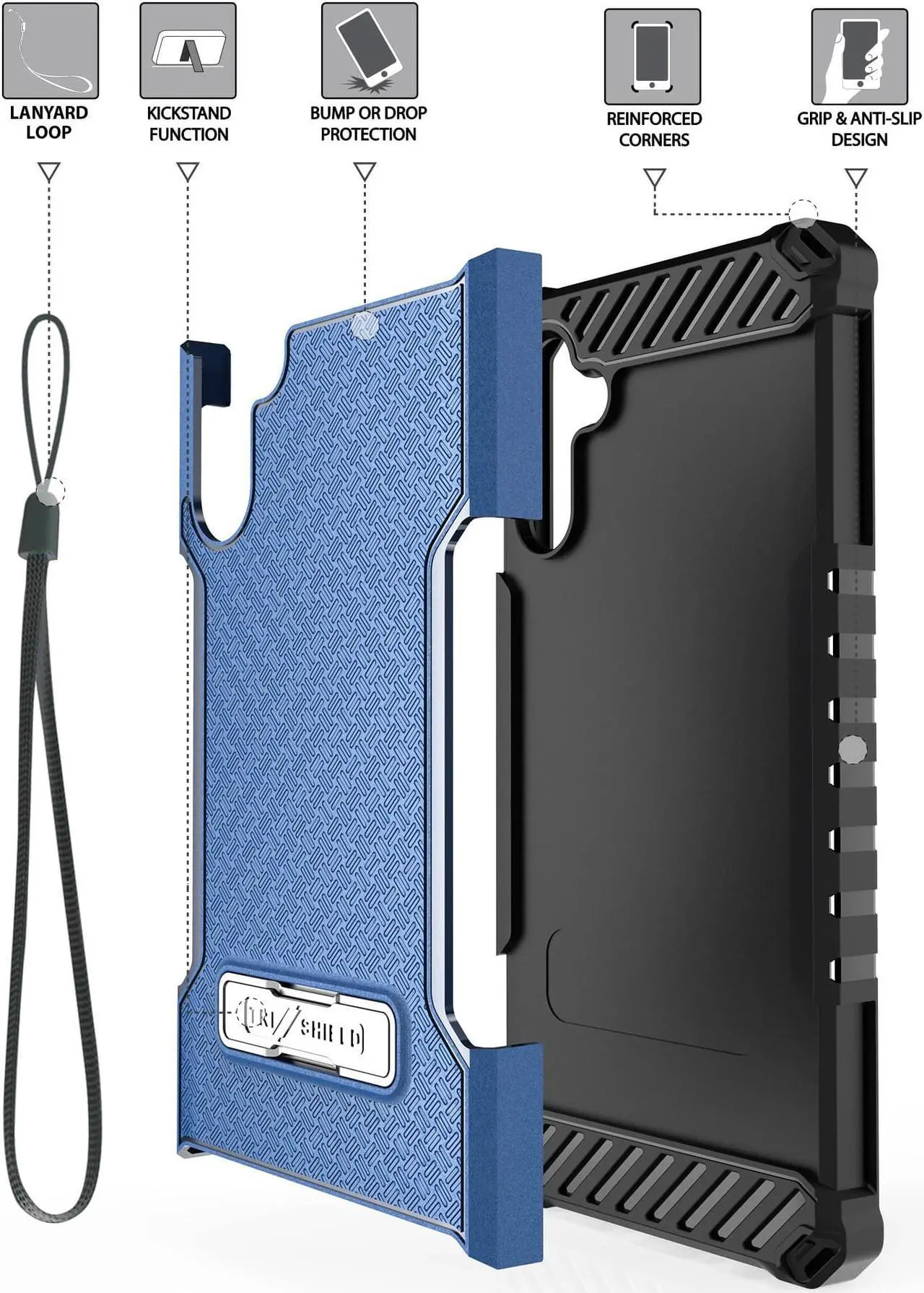 Alt view image 5 of 7 - Blue Hybrid Anti-Shock Case Cover Metal Kickstand and Strap for Galaxy A13 5G