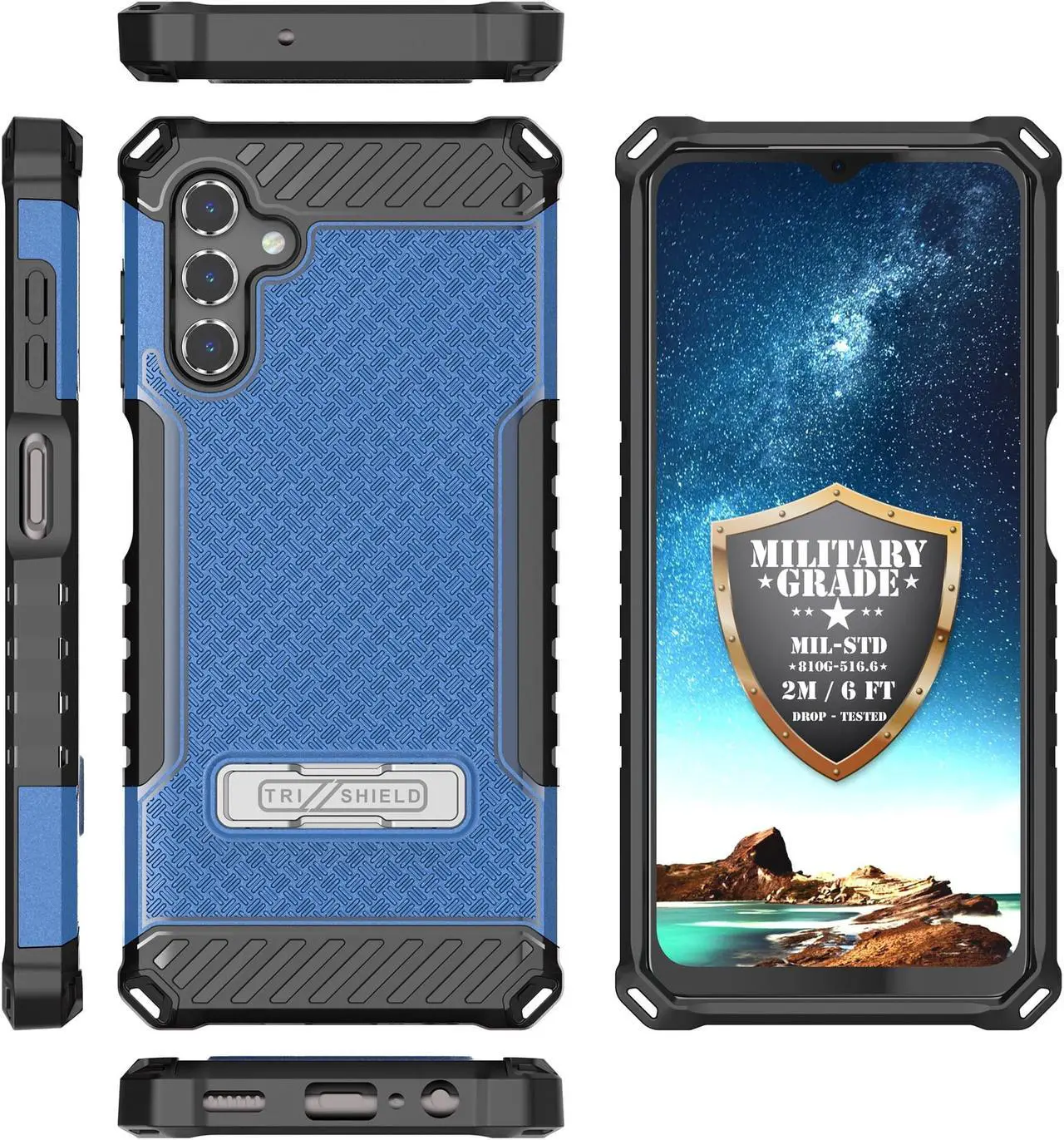 Alt view image 4 of 7 - Blue Hybrid Anti-Shock Case Cover Metal Kickstand and Strap for Galaxy A13 5G
