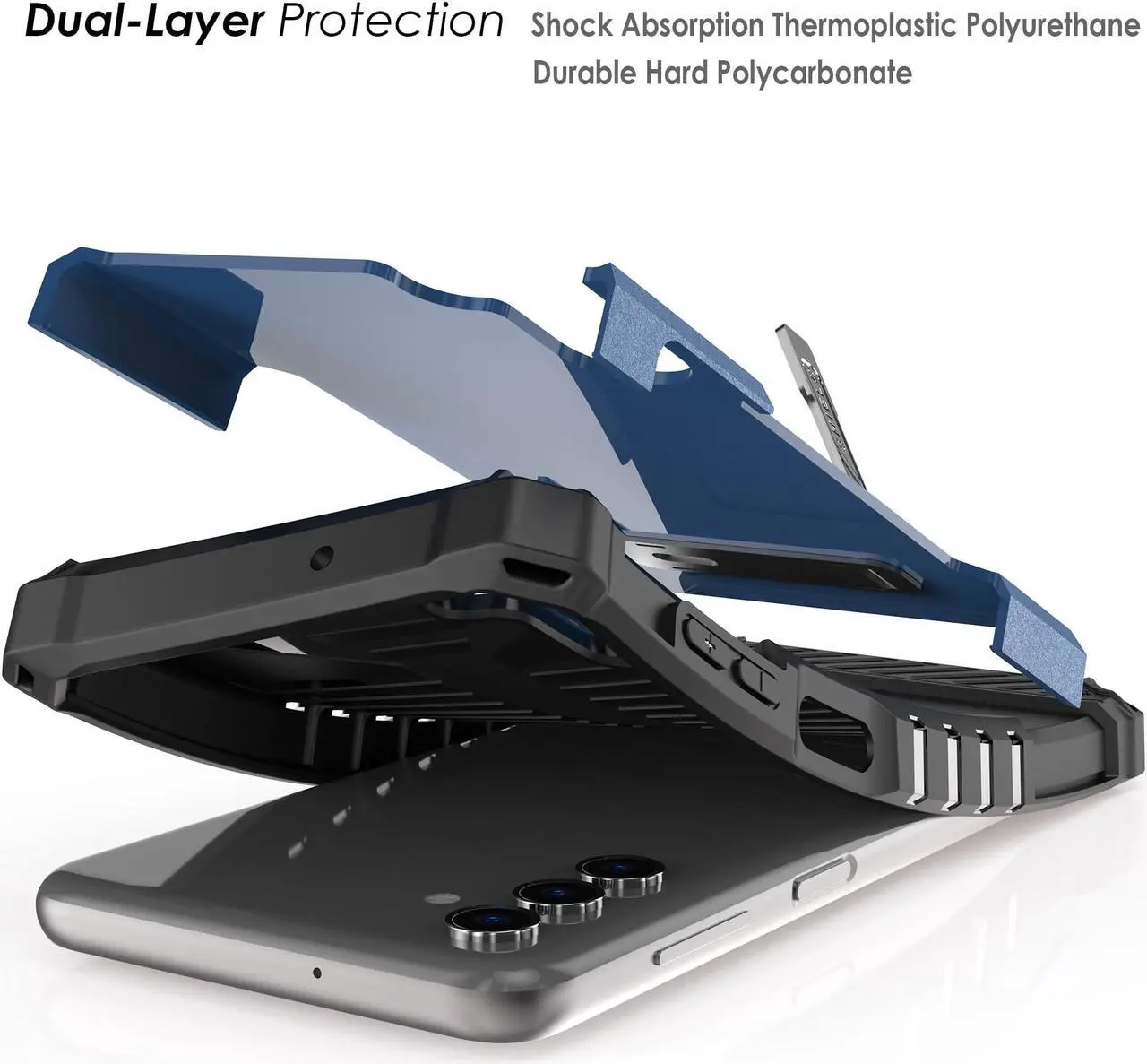 Alt view image 7 of 7 - Blue Hybrid Anti-Shock Case Cover Metal Kickstand and Strap for Galaxy A13 5G