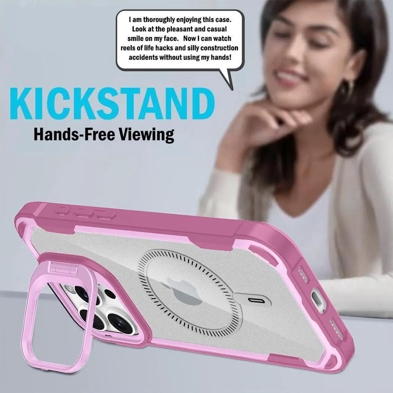 Alt view image 5 of 6 - Camera Stand Case for iPhone 16 Pro Max - Compatible with MagSafe - Soft Pink