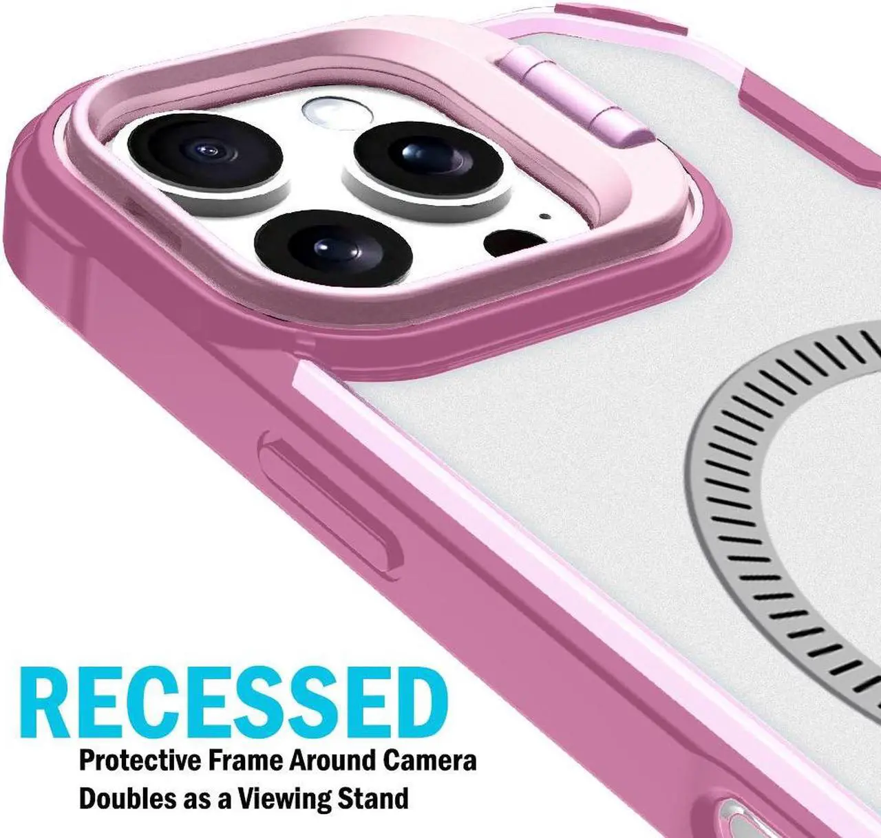 Alt view image 6 of 6 - Camera Stand Case for iPhone 16 Pro Max - Compatible with MagSafe - Soft Pink