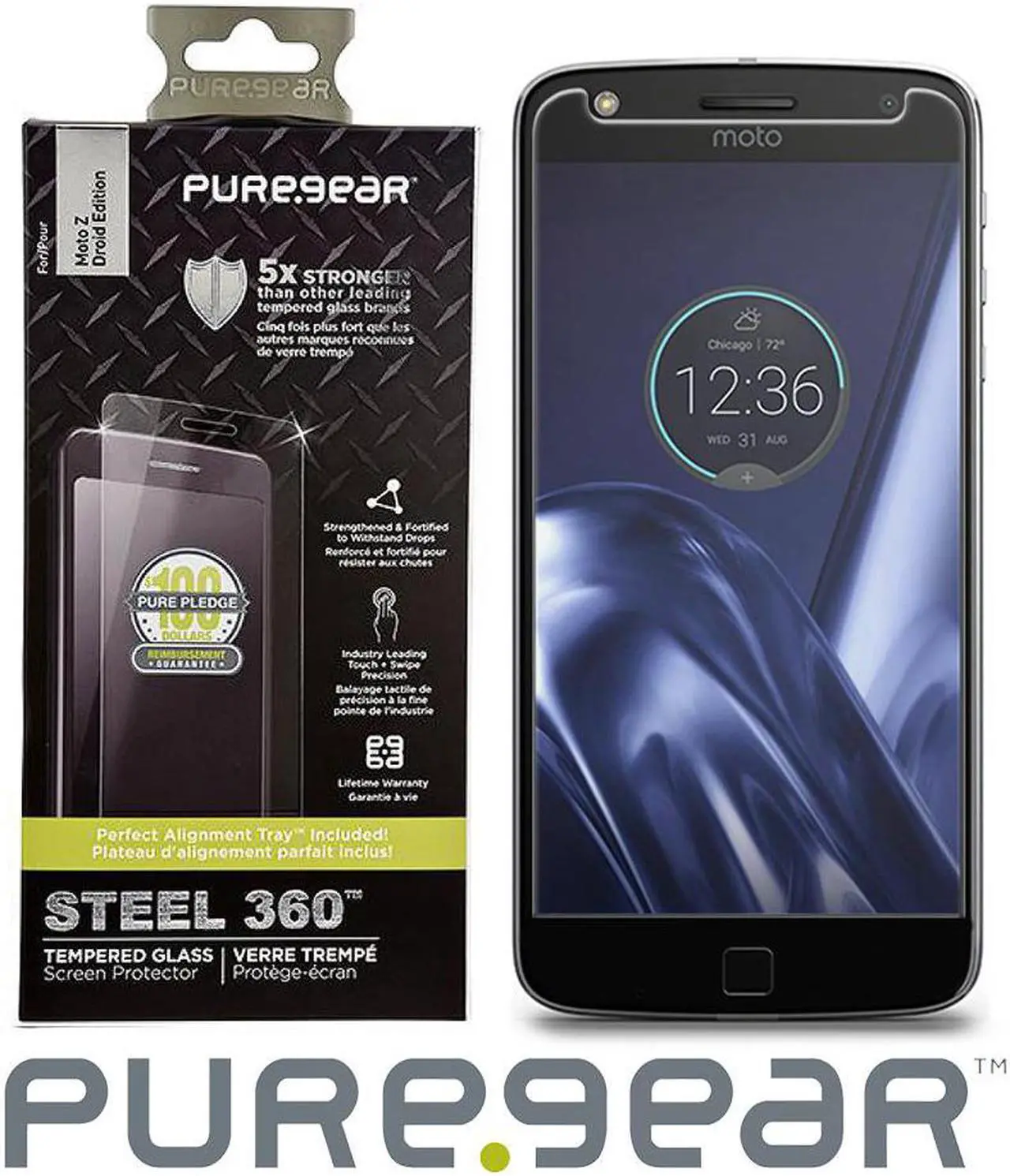 Main image of PUREGEAR STEEL 360 TEMPERED GLASS SCREEN PROTECTOR FOR MOTOROLA MOTO Z DROID