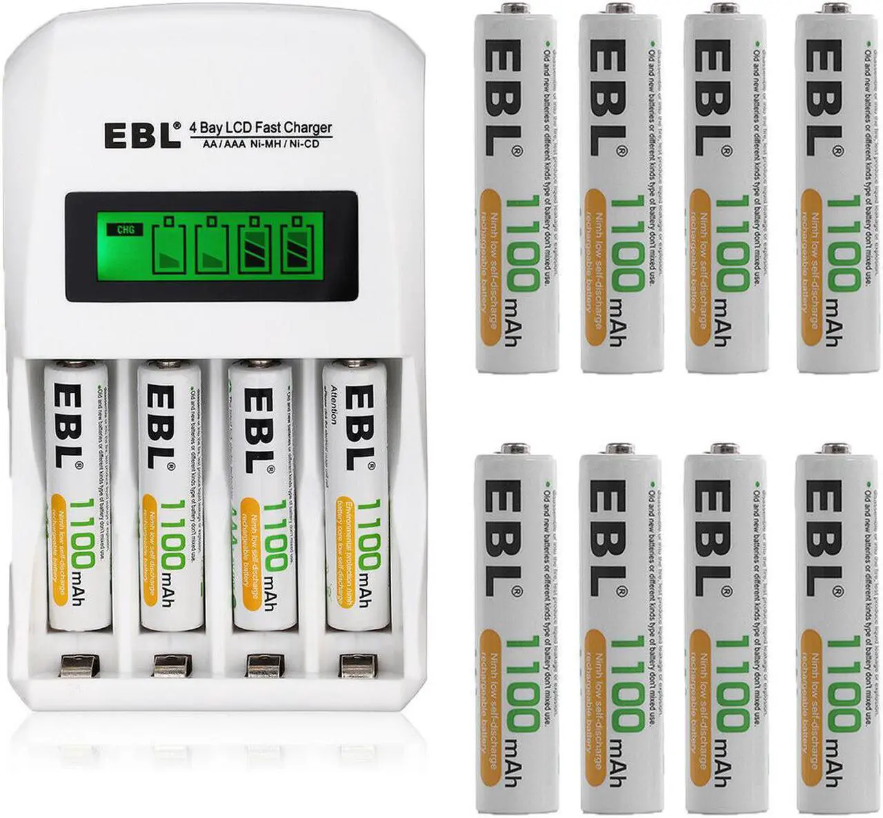 Main image of EBL 12pcs 1100mAh AAA Battery + Smart LCD Battery Charger for AA AAA Ni-MH Ni-CD Rechargeable Batteries
