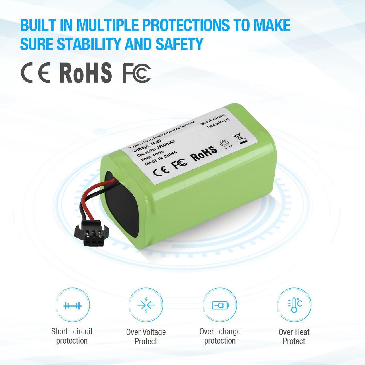 Alt view image 6 of 7 - 14.4v 2800mAh Li-ion Rechargeable Replacement Battery for Ecovacs Deebot N79S, DN622, Eufy RoboVac 11, 11S,11S MAX, 30, 15C, 15T, 12, 35C - Upgraded