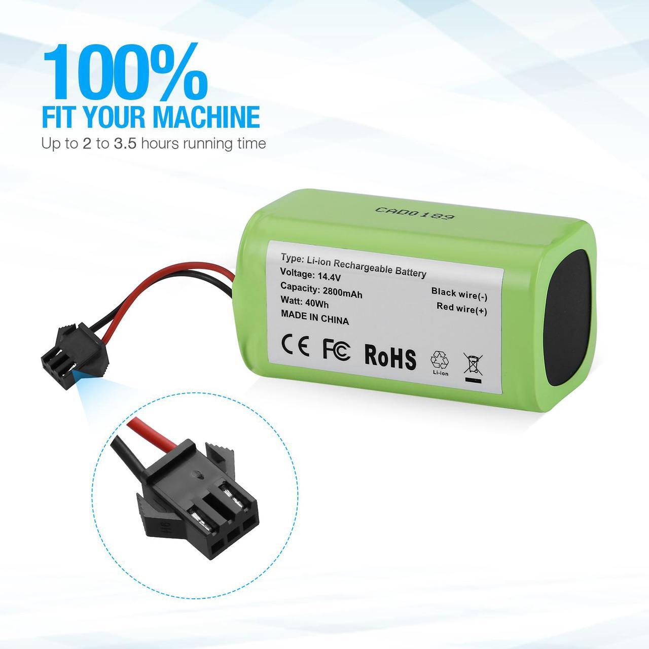 Alt view image 2 of 7 - 14.4v 2800mAh Li-ion Rechargeable Replacement Battery for Ecovacs Deebot N79S, DN622, Eufy RoboVac 11, 11S,11S MAX, 30, 15C, 15T, 12, 35C - Upgraded